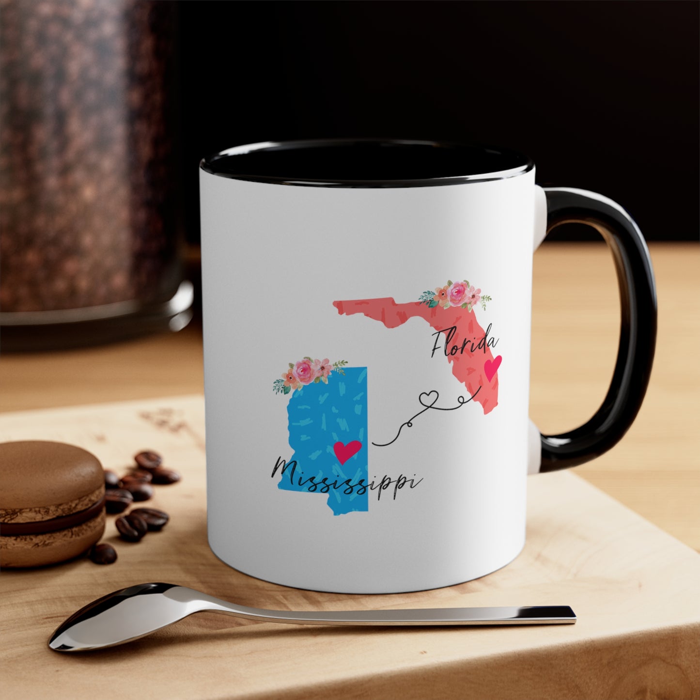 Long Distance Relationship Coffee Mug - Florida & Mississippi Design | Moving Away Gift