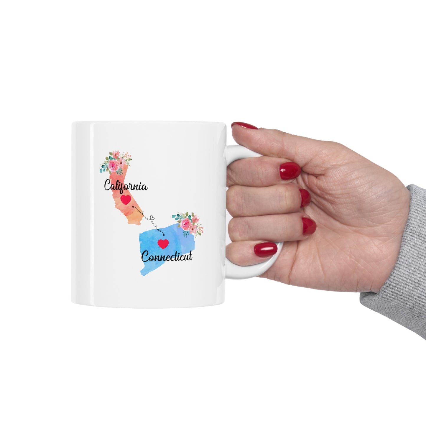 Mom and Dad Long Distance Coffee Mug - California & Connecticut Design | Perfect Sentimental Gift