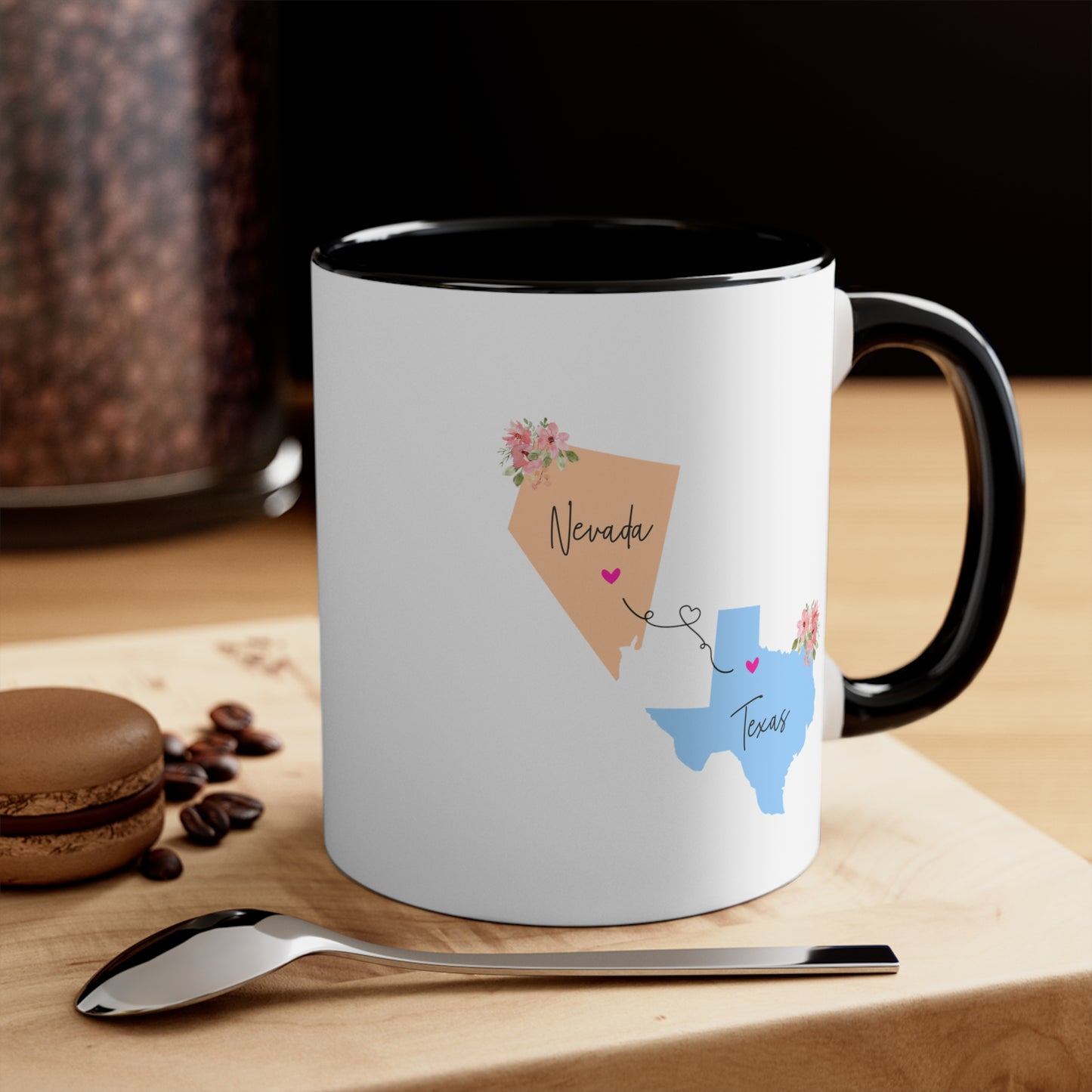 Nevada Texas Gifts | Long Distance State Two Tone Coffee Mug | State to State | Away From Hometown Family | Moving Away Mug