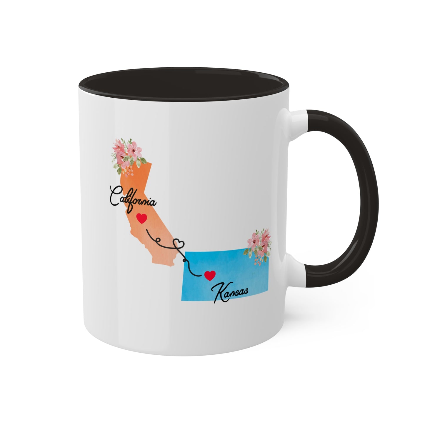 Long Distance Relationship Coffee Mug - California & Kansas Design | Moving Away Gift
