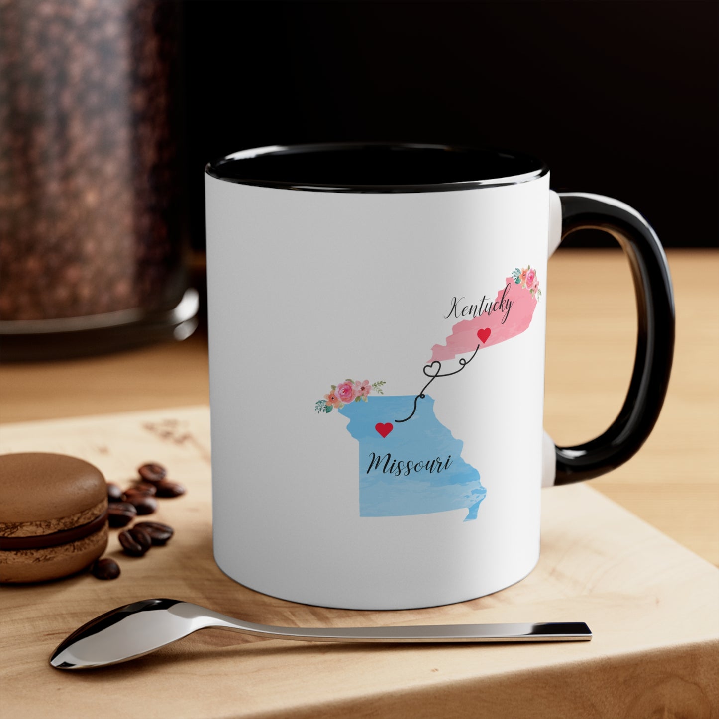 Kentucky Missouri Gifts | Long Distance State Two Tone Coffee Mug | State to State | Away From Home Family | Moving Away Mug