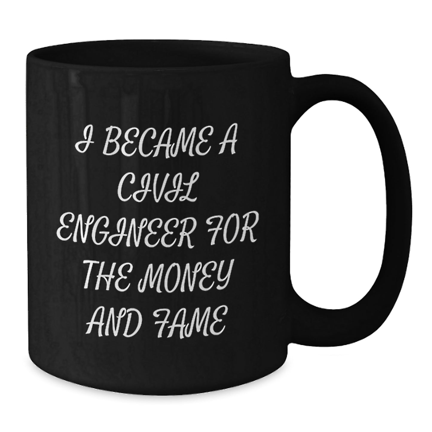 Civil Engineer Mom's Day Unique Gifts from Men - Funny Quote Black Coffee Mug for Women - I Became A Civil Engineer For The Money And Fame - Additional