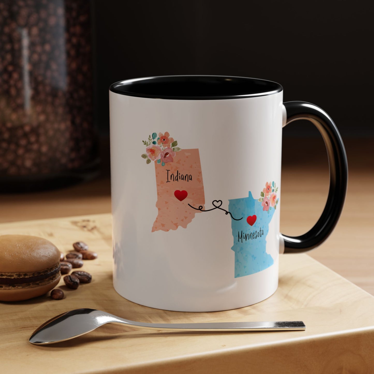 Long Distance Love Coffee Mug - Indiana Minnesota Design | Moving Away Gift