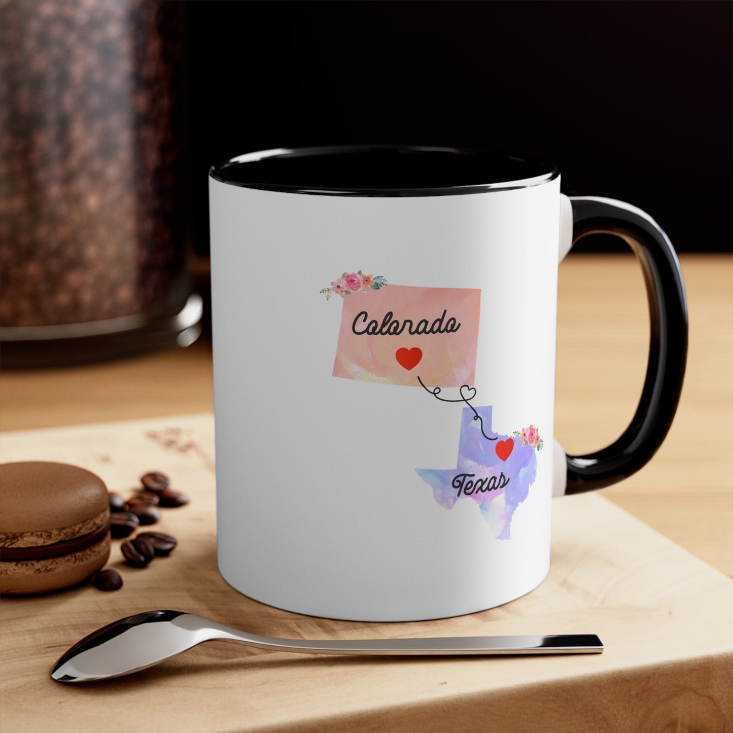 Colorado Texas Long Distance Coffee Mug - Heart Connection Design | Moving Away Gift