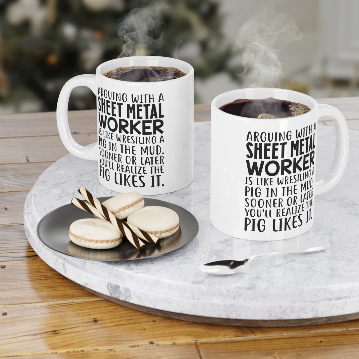 Sheet Metal Worker Coffee Mug - Arguing with a Pig Design | Perfect Gift for Tradespeople