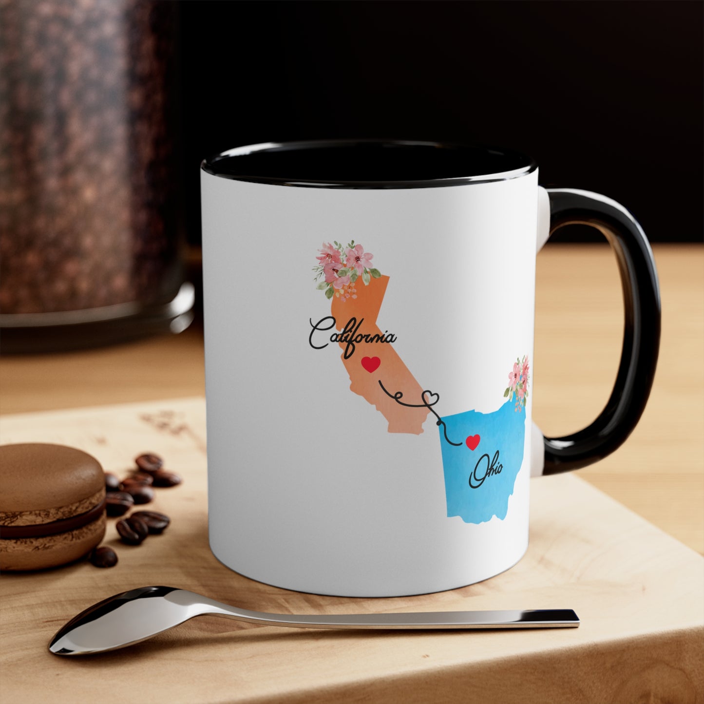 Long Distance Family Coffee Mug - California to Ohio Design | Moving Away Gift