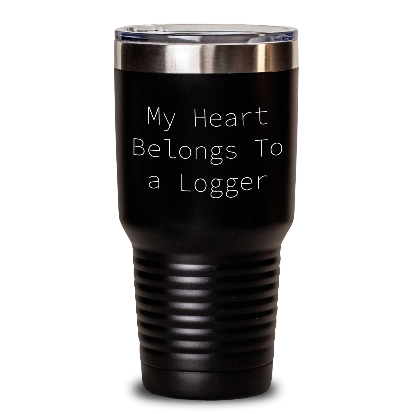 Funny Logger Gifts from Men for Mother's Day - 'My Heart Belongs To A Logger' Tumbler, 20oz or 30oz Capacity, Stainless Steel/Powder Coating, Gift for Logger Enthusiast - Main