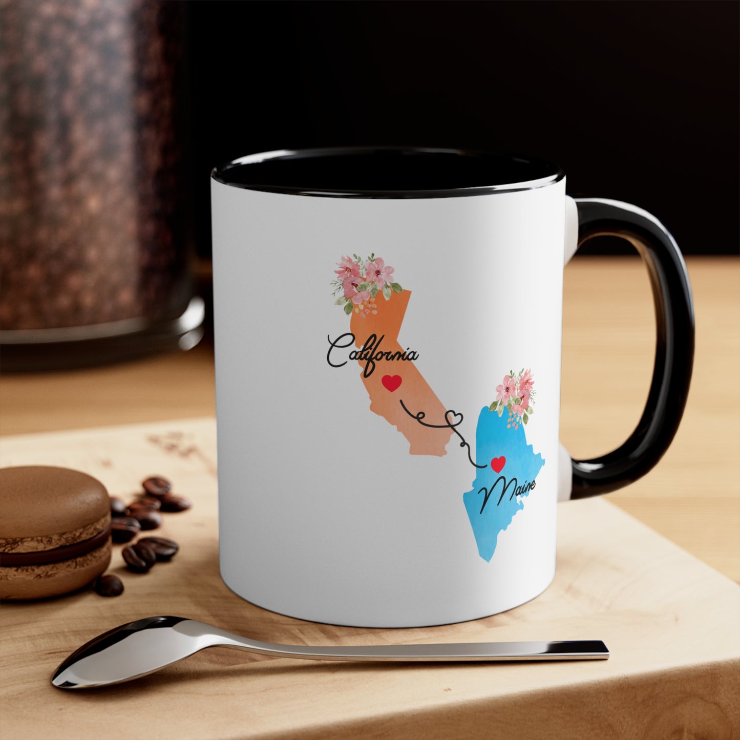 Long Distance Family Coffee Mug - California to Maine Design | Moving Away Gift