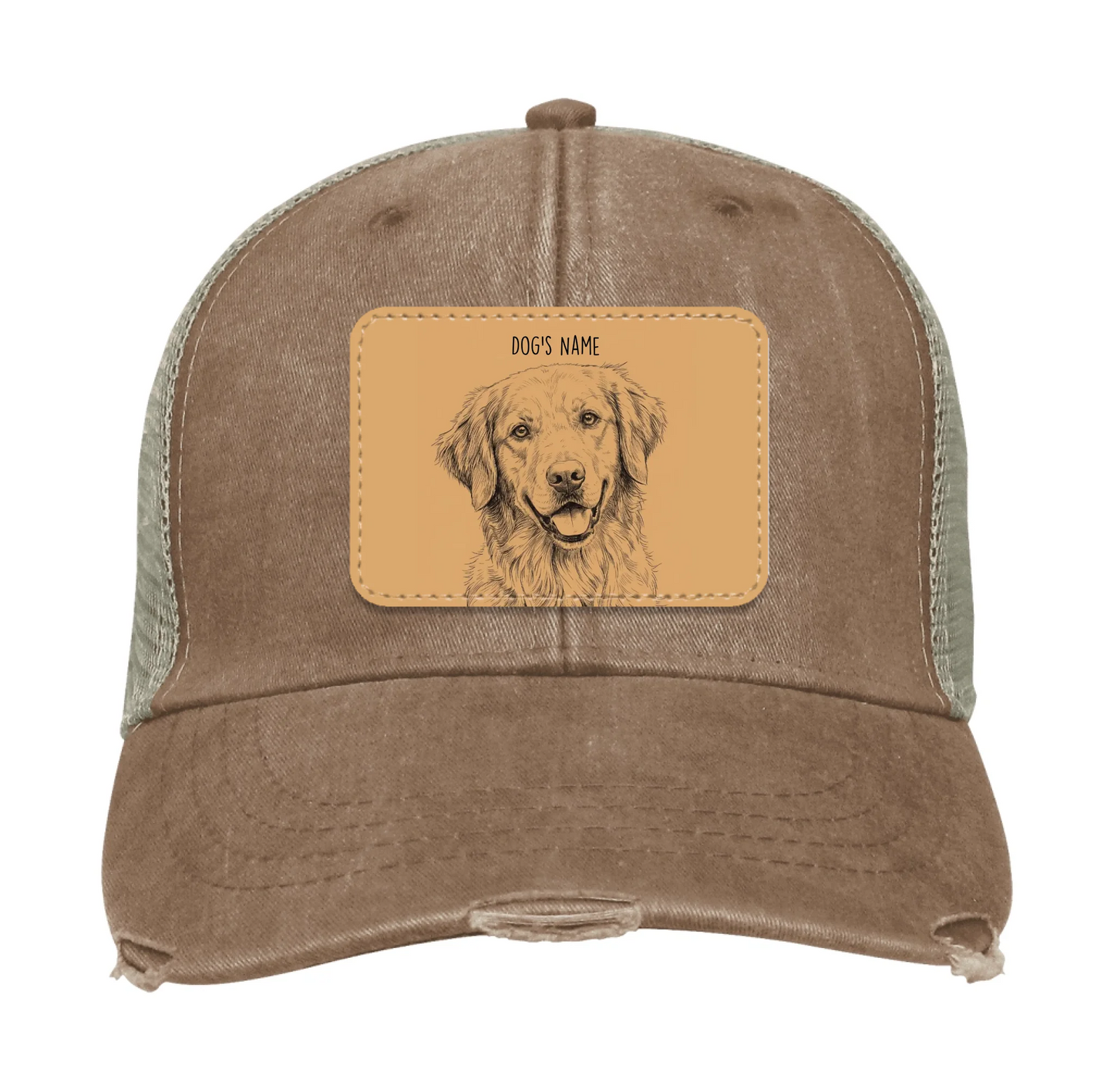 Custom Dog Portrait Trucker Hat | Personalized Vegan Leather Patch Cap from Your Photo