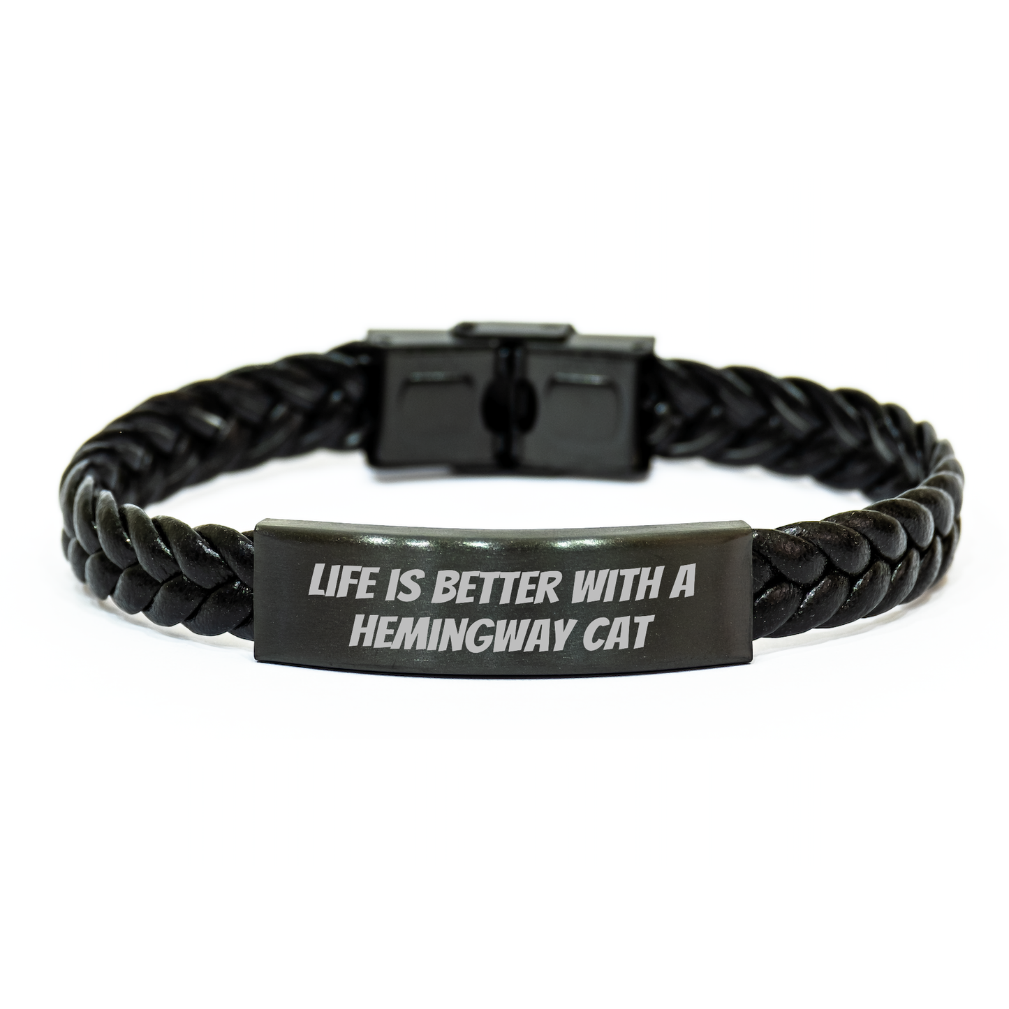 Hemingway Cat Funny Quote Interlaced Leather Bracelets Gifts for Men from Family, Father's Day Unique Accessories - Image 1