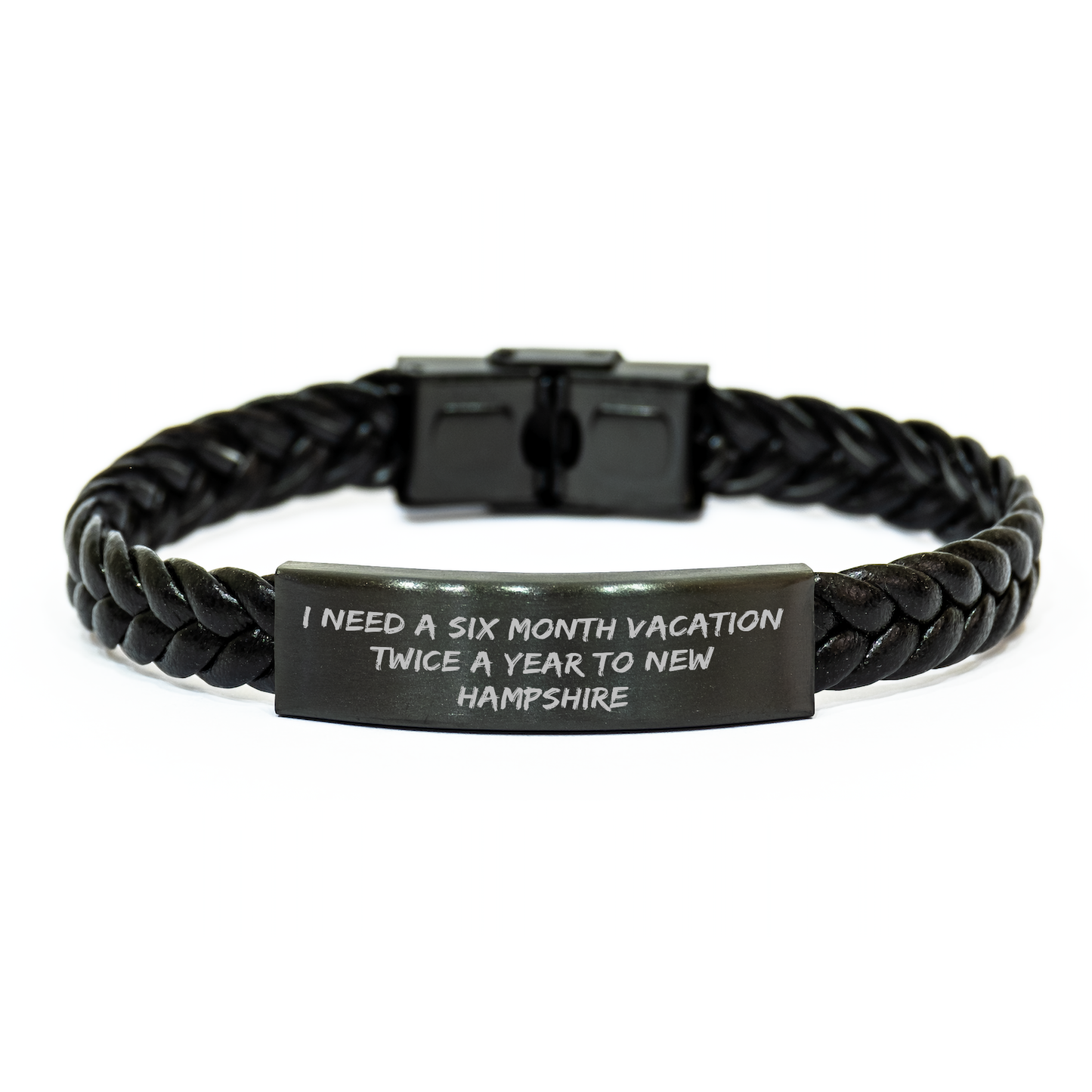 New Hampshire Interlaced Leather Bracelet with Inspirational Quote: I Need A Six Month Vacation Twice A Year To New Hampshire, Mother's Day Unique Gift for Women from Men - Image 1