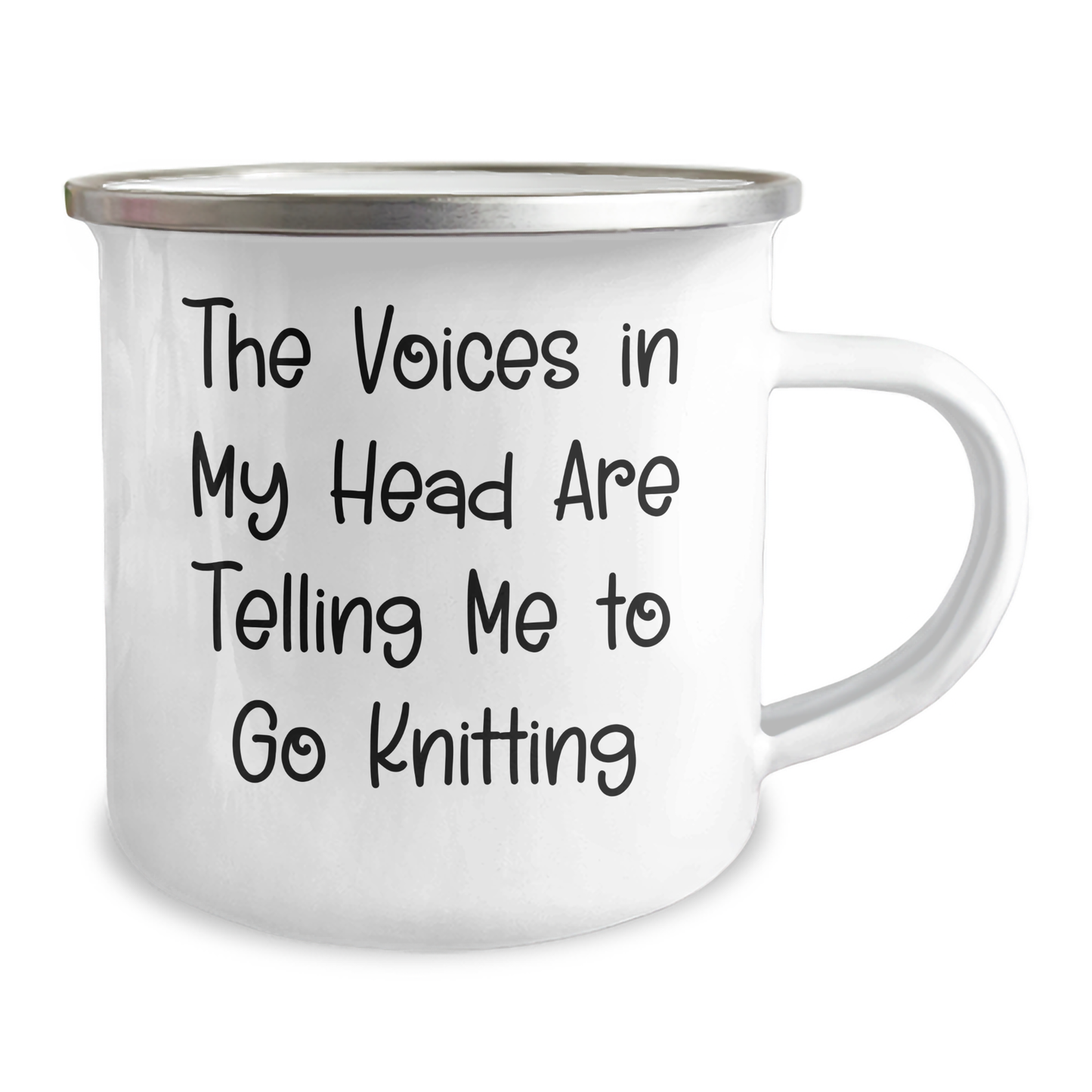Funny Knitting Gifts for Men on Father's Day, 'The Voices In My Head Are Telling Me To Go Knitting' Inscribed Camping Mug, Gifts from Family - Image 2