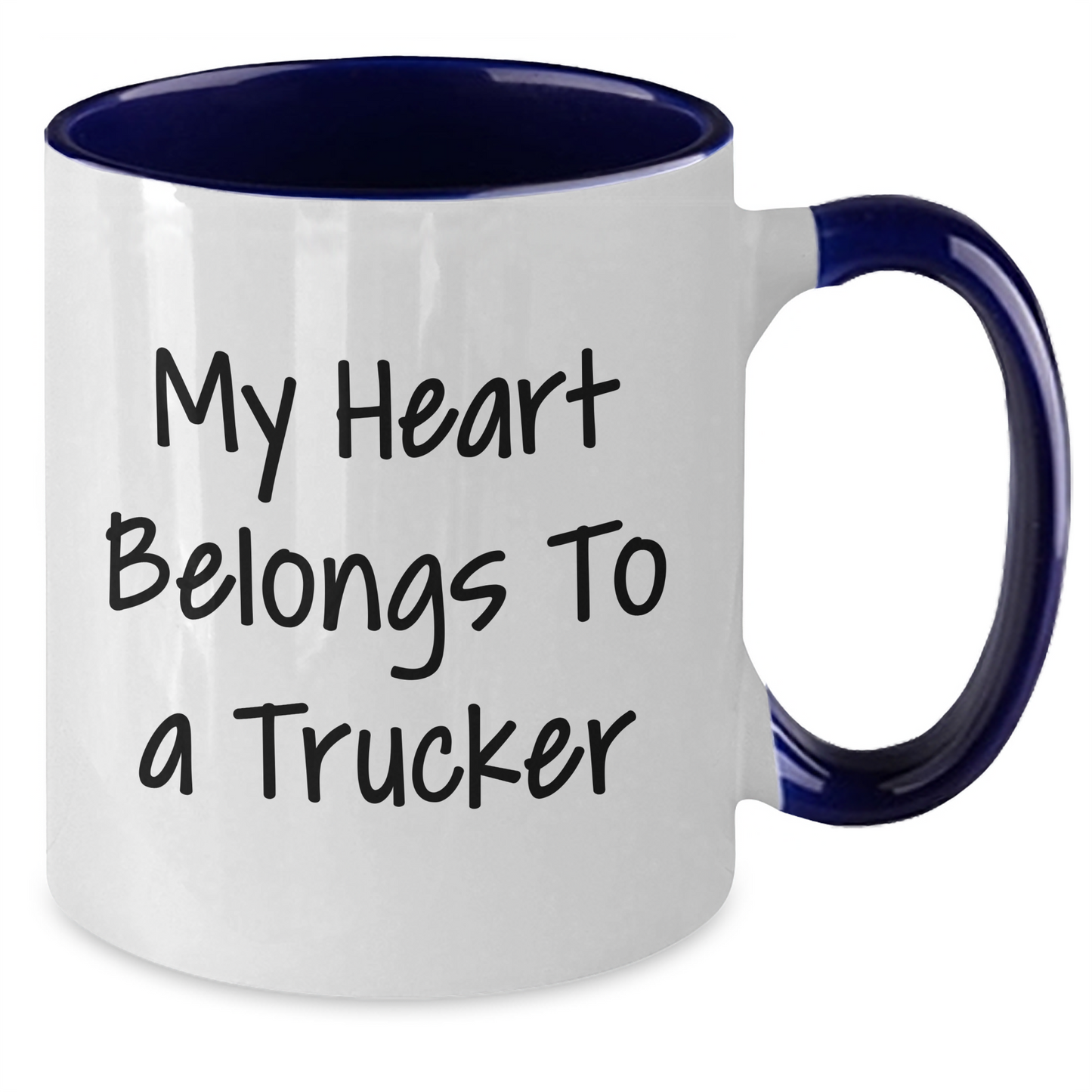 Funny Trucker Gifts for Men - My Heart Belongs To A Trucker Two Tone Coffee Mug, Father's Day Unique Gifts from Family or Friends - Additional