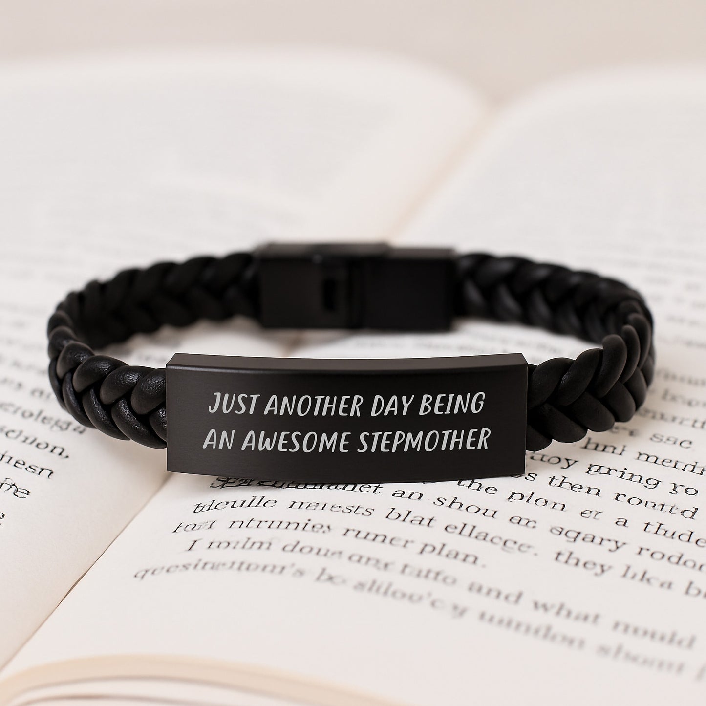 'Awesome Stepmother' Quote Interlaced Leather Bracelet, Gifts for Stepmother from Mom, Unique Graduation Gift Ideas, Handcrafted with Engraved Stainless Steel and PU Leather, 7.87 inches - Image 3