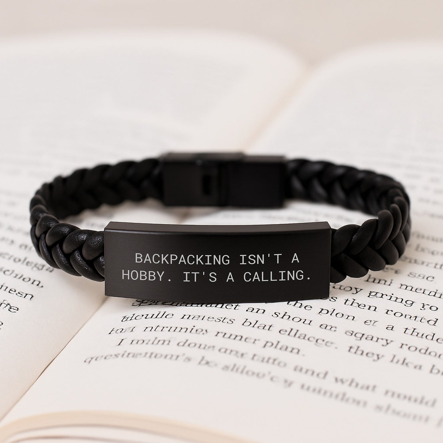 'Backpacking Isn't A Calling' Interlaced Leather Bracelet Gifts from Men to Adventurous Friends and Family on Birthday - Image 3