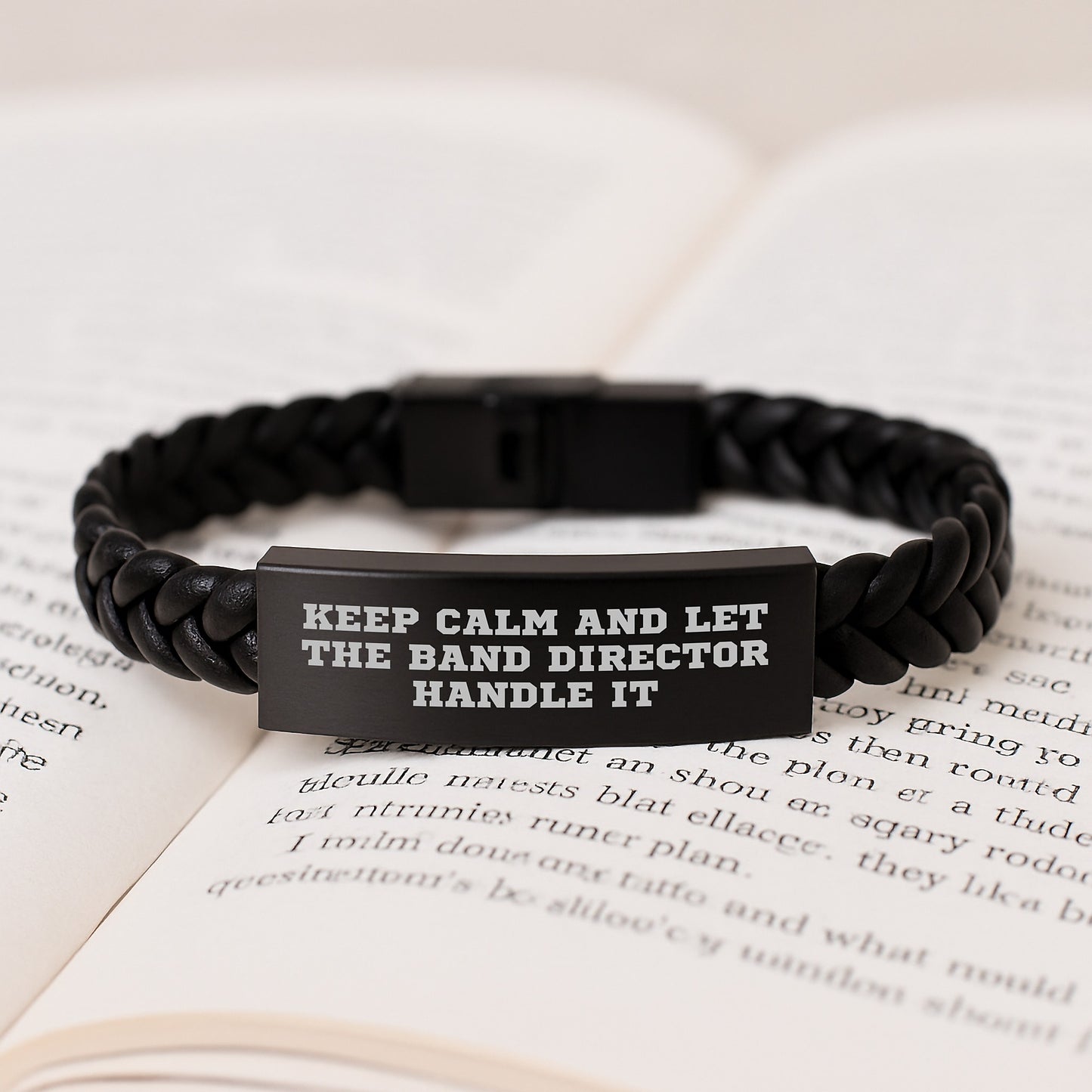 Funny Valentine's Gifts from Men to Band Director - Interlaced Leather Bracelet with 'Keep Calm And Let The Band Director Handle It' Quote - Unique Band Director Gifts for Valentine's - Image 3