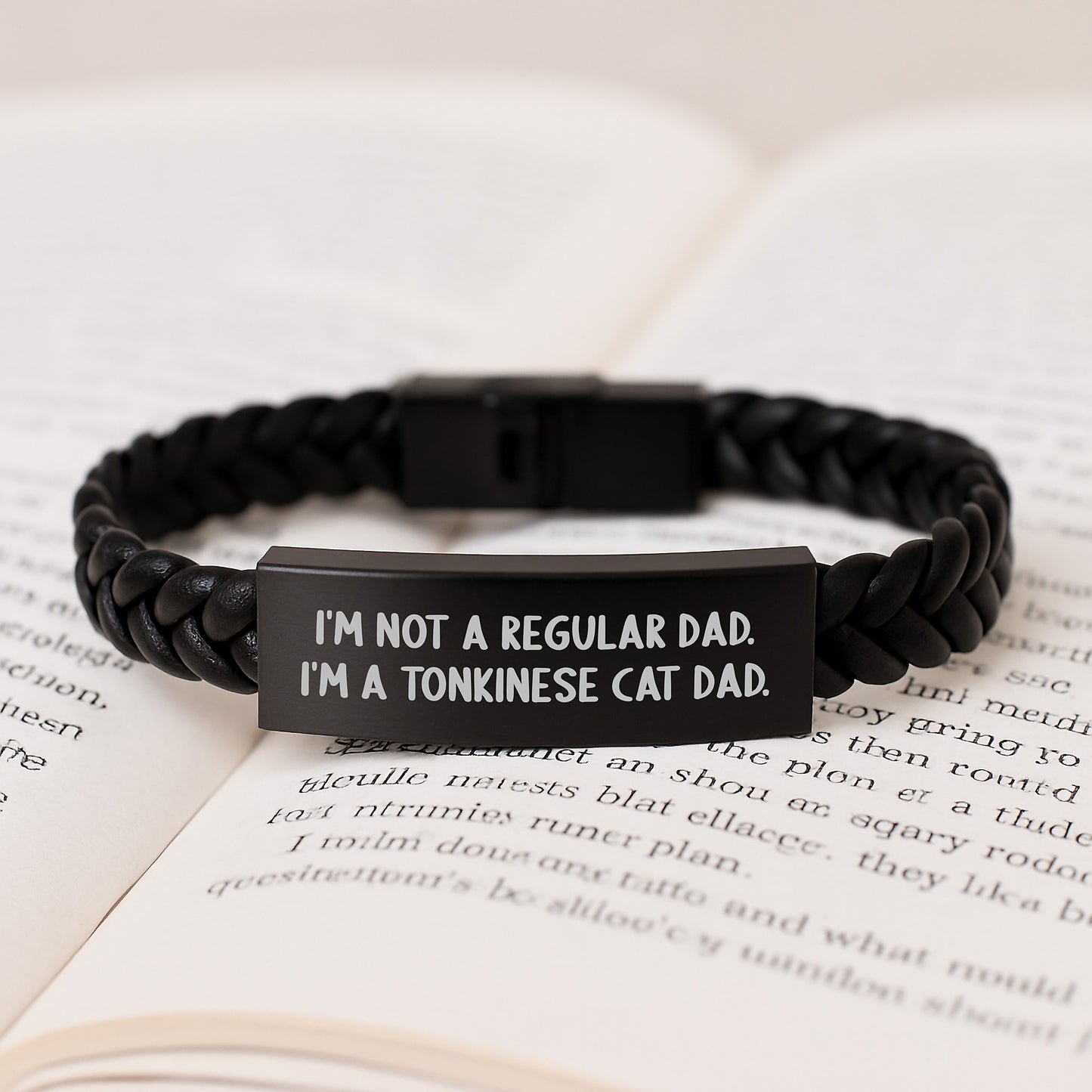 Funny Tonkinese Cat Dad Gifts from Men to Friends on Graduation Unique Gifts, Leather Interlaced Bracelet for Cat Lovers, Stainless Steel and PU Leather Combination - Image 3