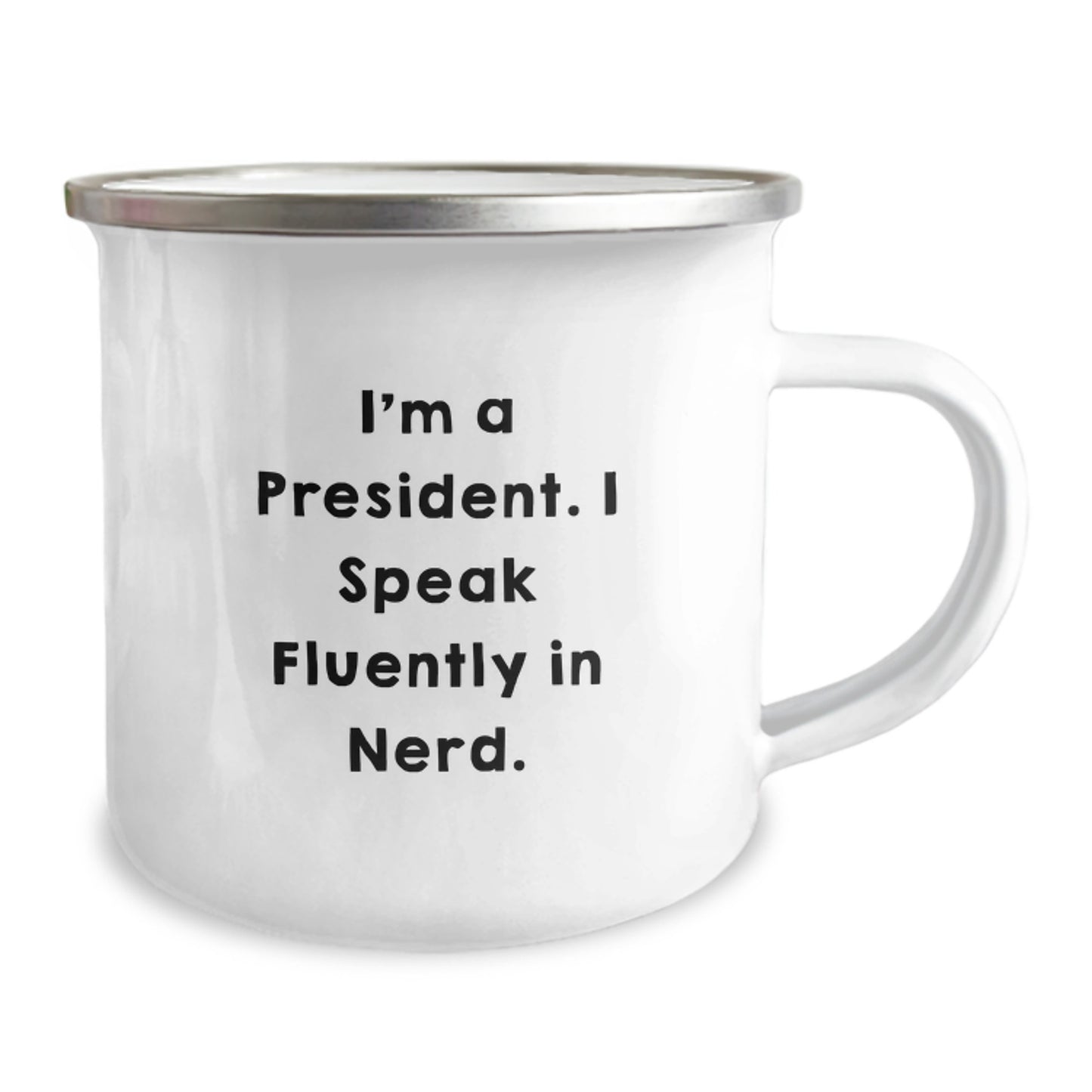 Funny President Gifts for Men, Unique Christmas Unique Gifts from Friends to the President Who Speaks Fluently in genius, 12 oz Stainless Steel Camping Mug - Image 2