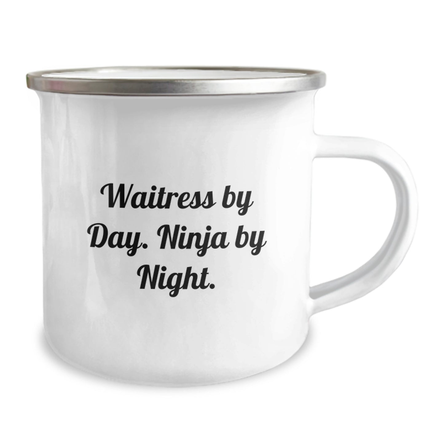 Funny Waitress Gifts for Her, Graduation Unique Gifts from Friends to Waitress, Stainless Steel Camping Mug - 'Waitress By Day. Ninja By Night.' - Image 2