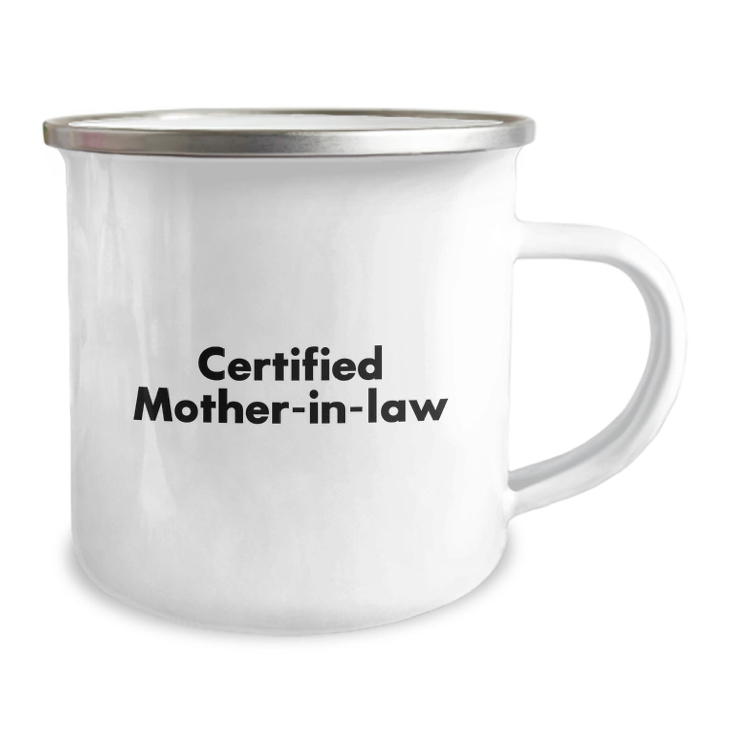 Funny Mom-in-law Gifts, Camping Mug for Valentine's, 'She's the Mom-in-law, I'm the Wife, and This is Why We Fight' Enamel Mug - Image 2