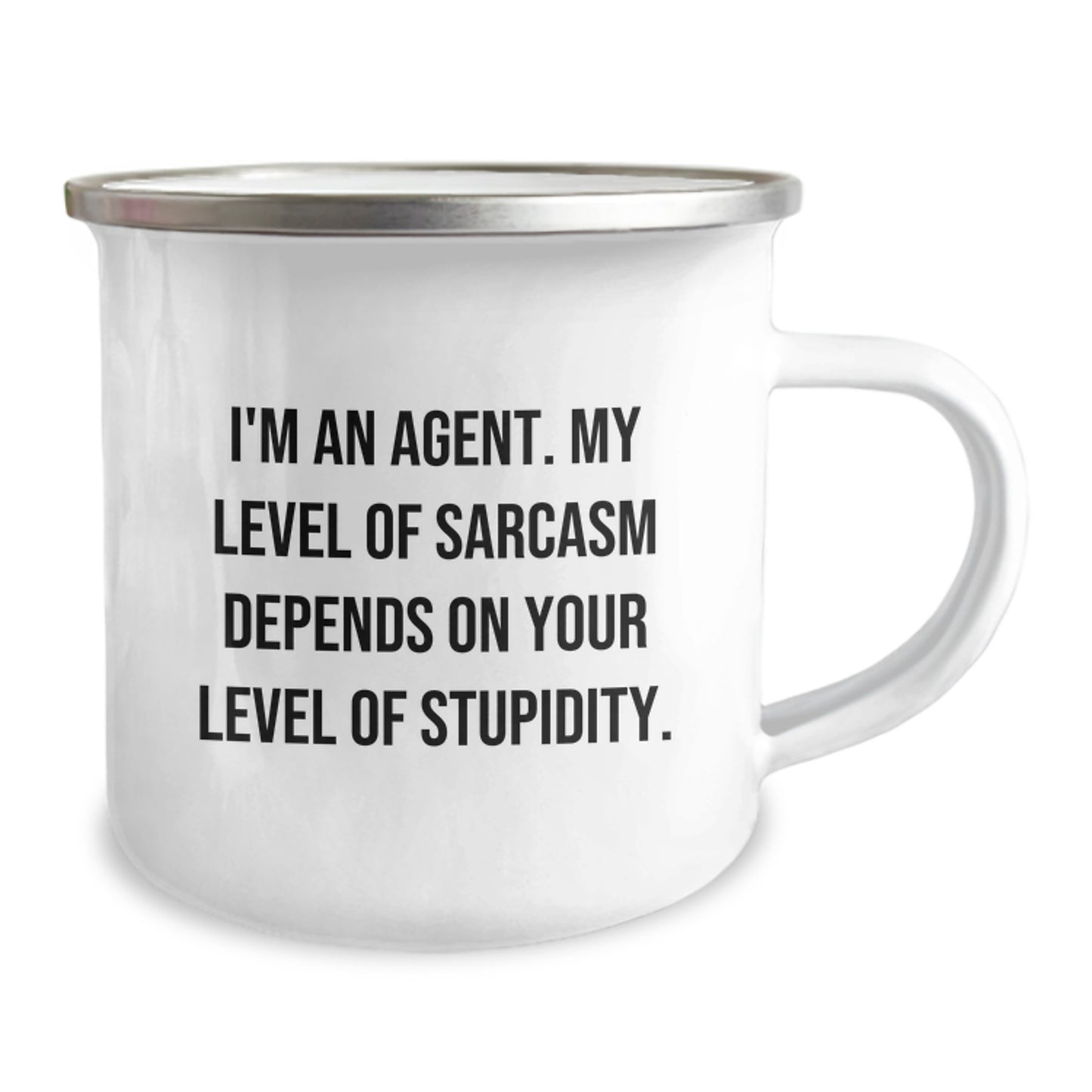 Funny Agent Gifts for Men Christmas Unique Mugs from Friends - Camping Mug with 'I'm An Agent. My Level Of Sarcasm Depends On Your Level Of Stupidity.' Quote - Image 2