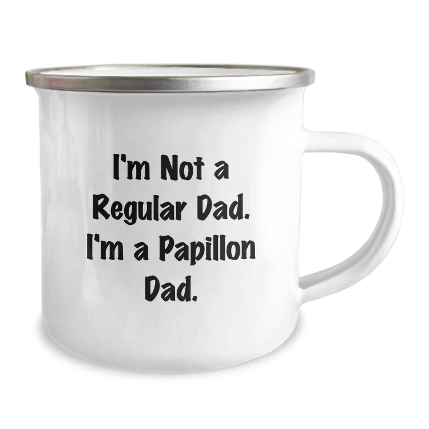 Funny Papillon Dog Camping Mug Gifts from Dad to Son for Graduation, Unique Papillon Dad Quote, Enamel Finish Stainless Steel - Image 2