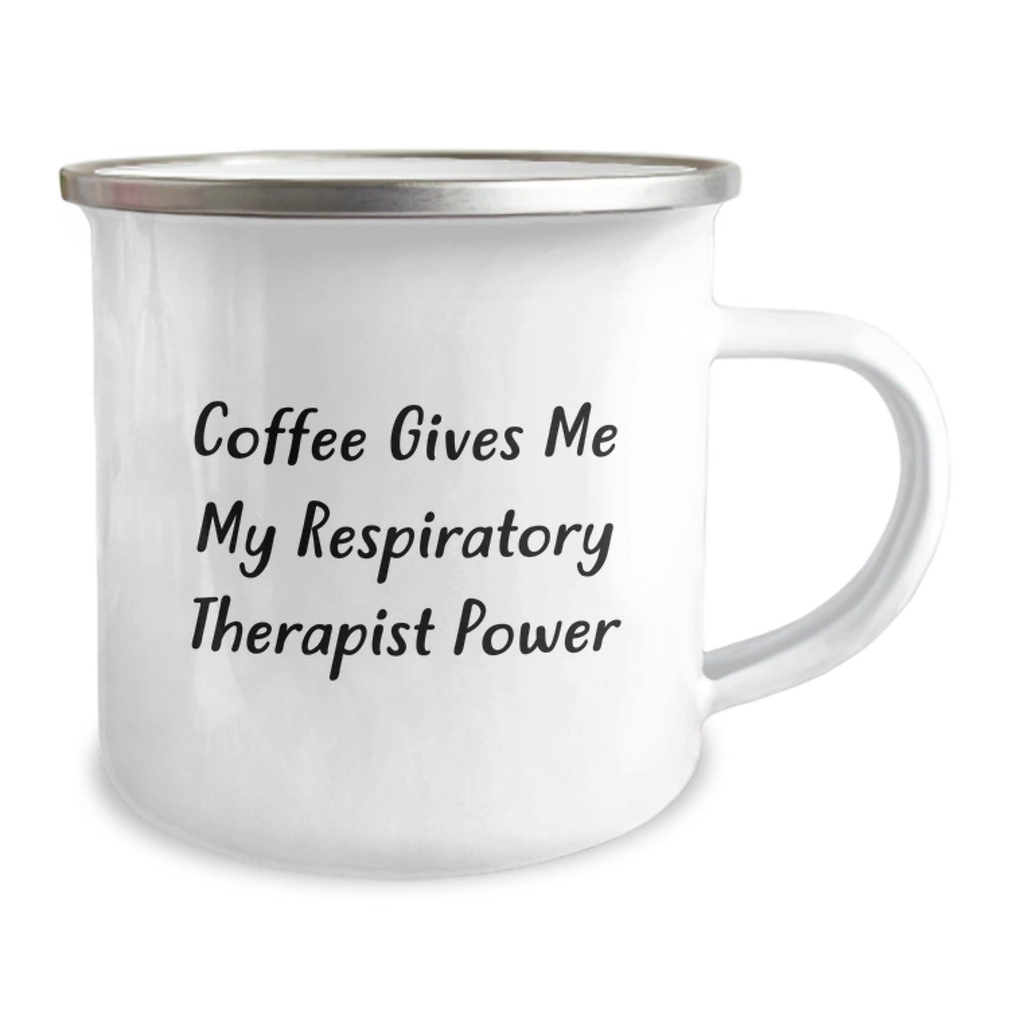 Funny Respiratory Therapist Gifts for Graduation - Coffee Gives Me My Power - Enamel Camping Mug - Image 2