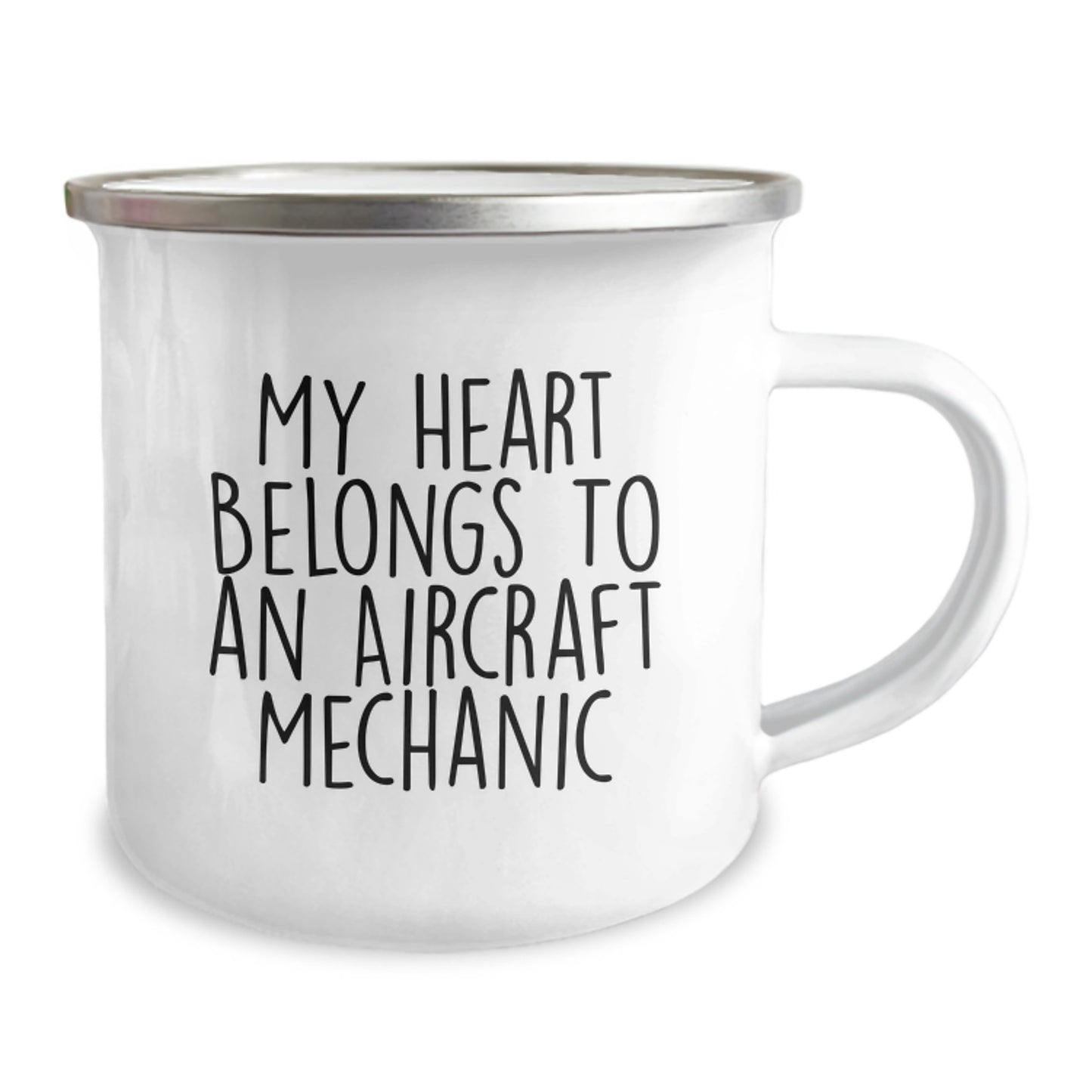 Cute Aircraft Mechanic Gifts from Men to Friends, Funny 'My Heart Belongs To An Aircraft Mechanic' Enamel Camping Mug for Valentine's Unique Presents - Image 2