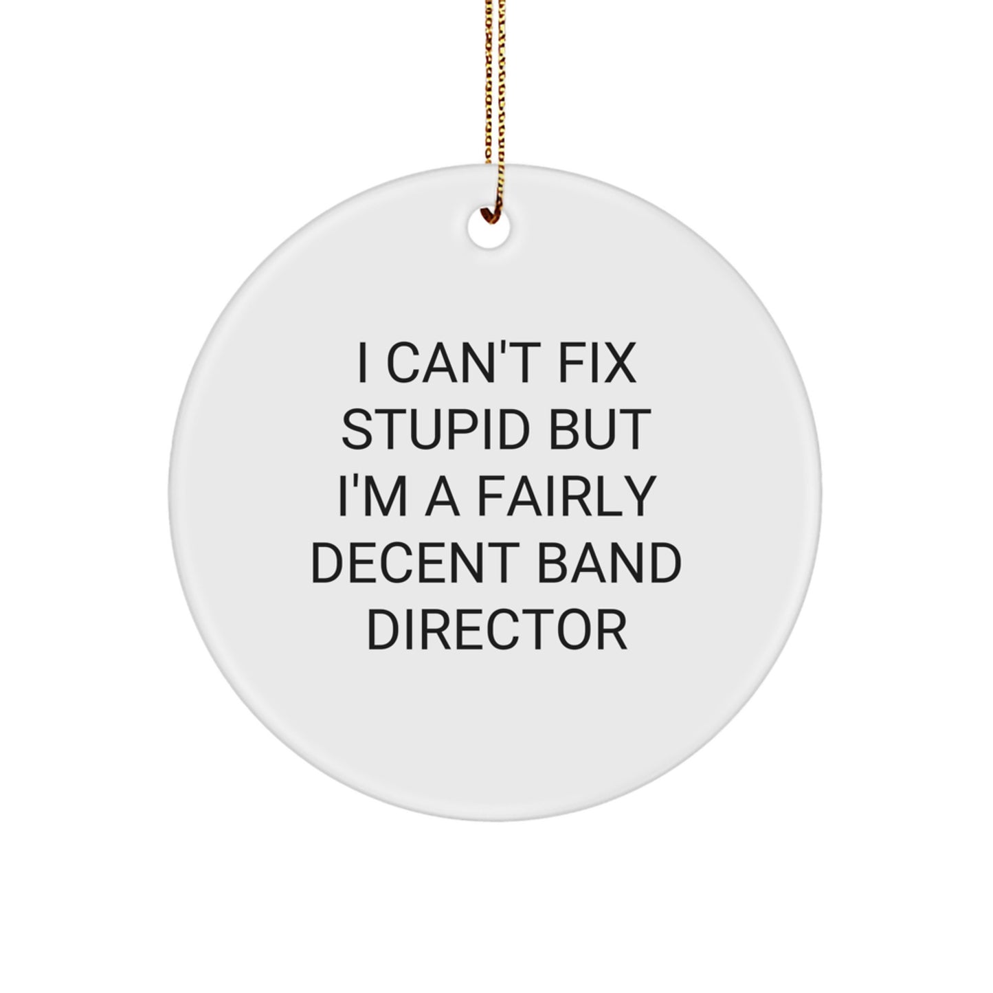 Funny Band Director Gifts from Friends, I Can't Fix Stupid But I'm A Fairly Decent Band Director, Christmas Unique Circle Ornament for Band Director - Image 1