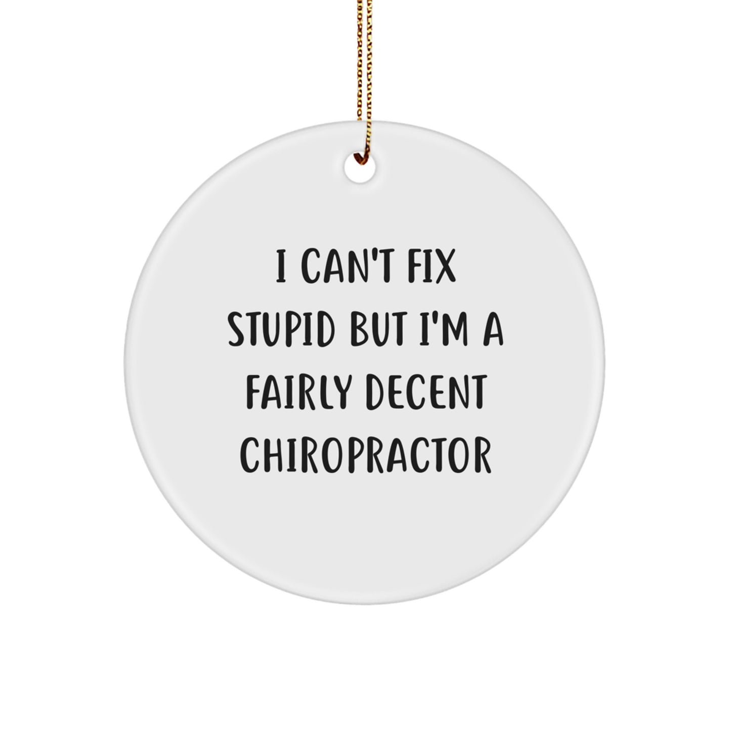 Funny Chiropractor Gifts for Men - 'I Can't Fix Stupid' Circle Ornament, Christmas Unique Tokens from Friends - Image 1
