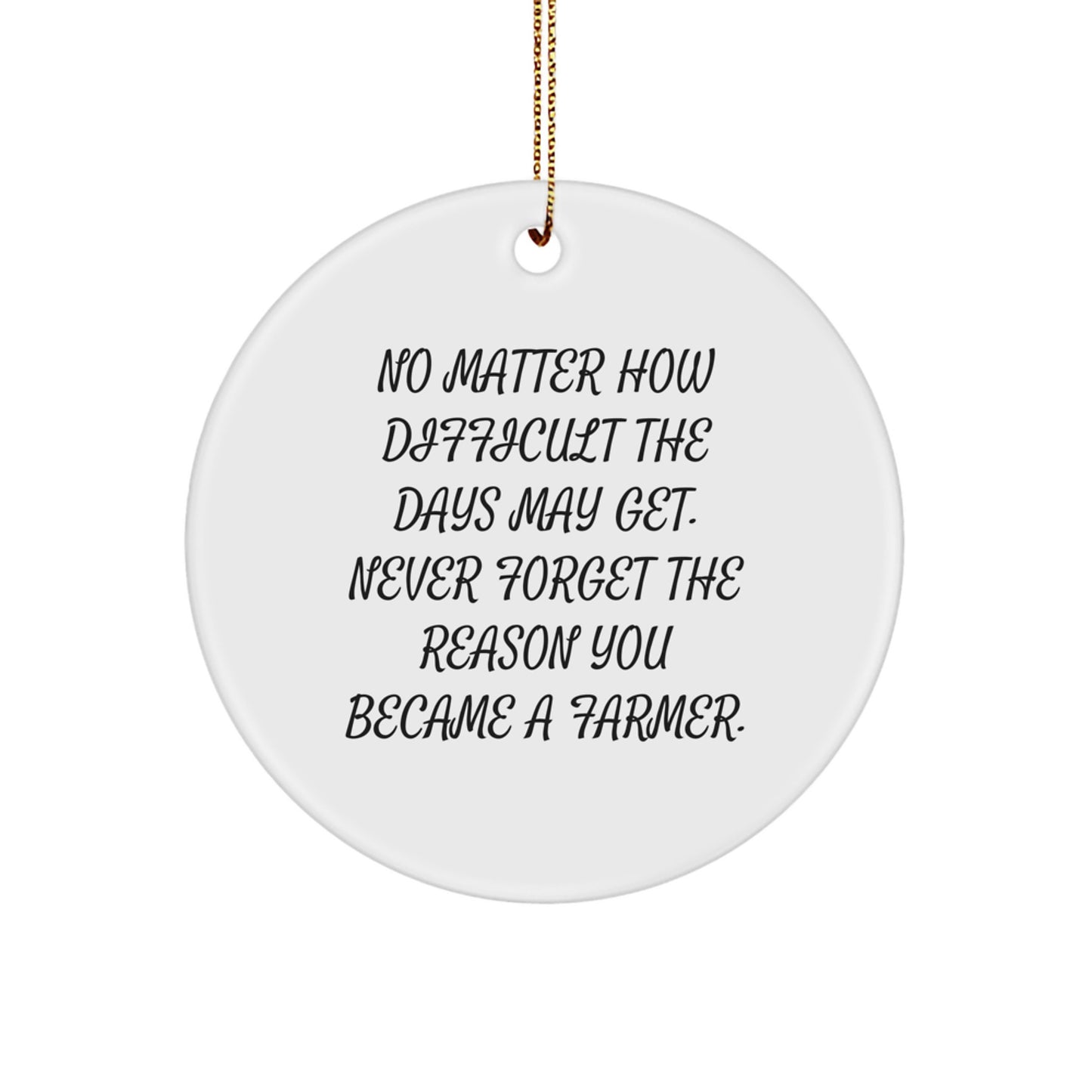 Farmer Christmas Unique Gifts from Friends Inspirational Circle Ornament - Never Forget Your Reason - Festive Gold Cord - Image 1