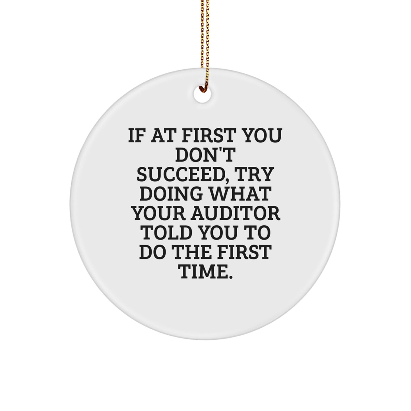 Funny Auditor Gifts from Friends for Auditor, Cute Circle Ornament, If At First You Don't Succeed, Try Doing What Your Auditor Told You To Do The First Time. Christmas Unique Gifts - Image 1