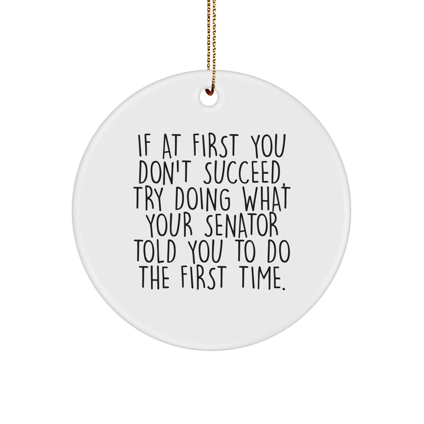 Funny Senator Gifts for Men, Unique Circle Ornament Quote Decor, If At First You Don't Succeed Try Doing What Your Senator Told You To Do The First Time Christmas Unique Gifts from Friends Family - Image 1