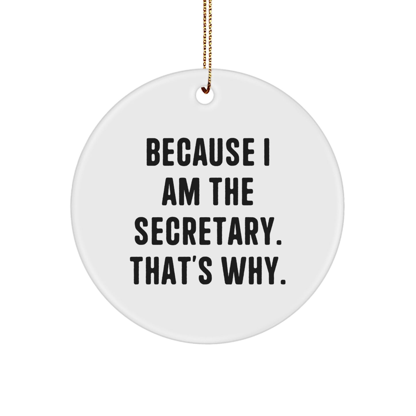 Funny Secretary Gifts from Men to Women - Circle Ornament Because I Am The Secretary That's Why, White, MDF, Christmas Unique - Image 1