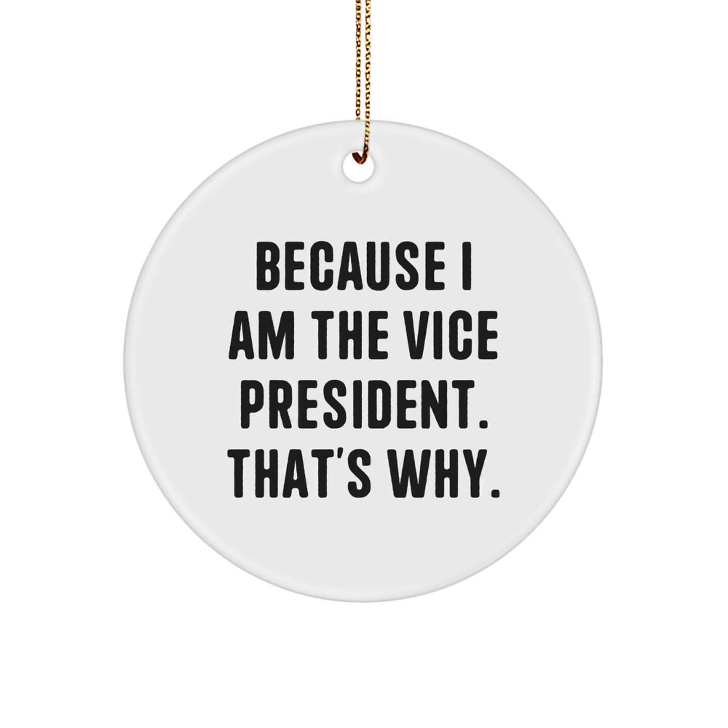 Funny Vice President Christmas Unique Gifts for Men from Friends, Circle Ornament with 'Because I Am The Vice President. That's Why.' Quote - Image 1