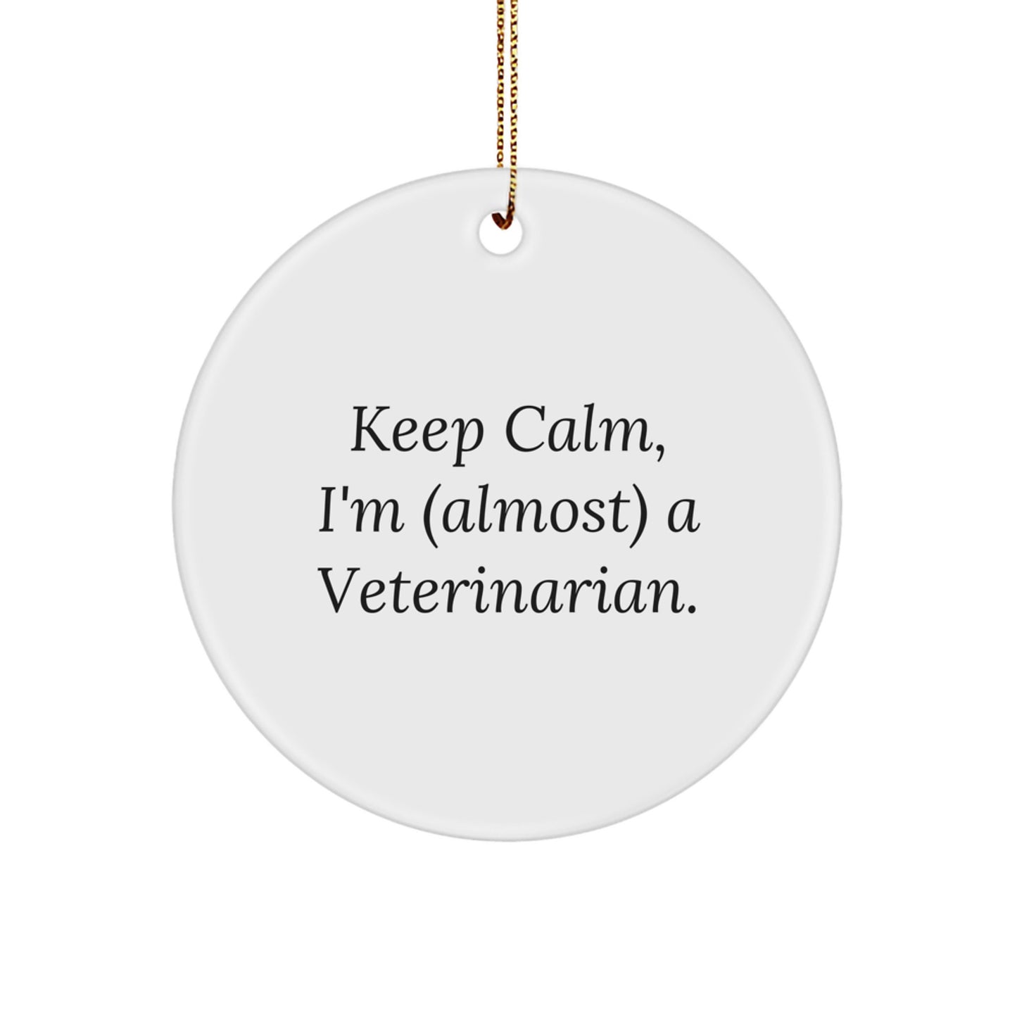 Unique Funny Veterinarian Gifts for Men - 'Keep Calm, I'm (almost) A Veterinarian' Circle Ornament Christmas Decorations, White - Image 1