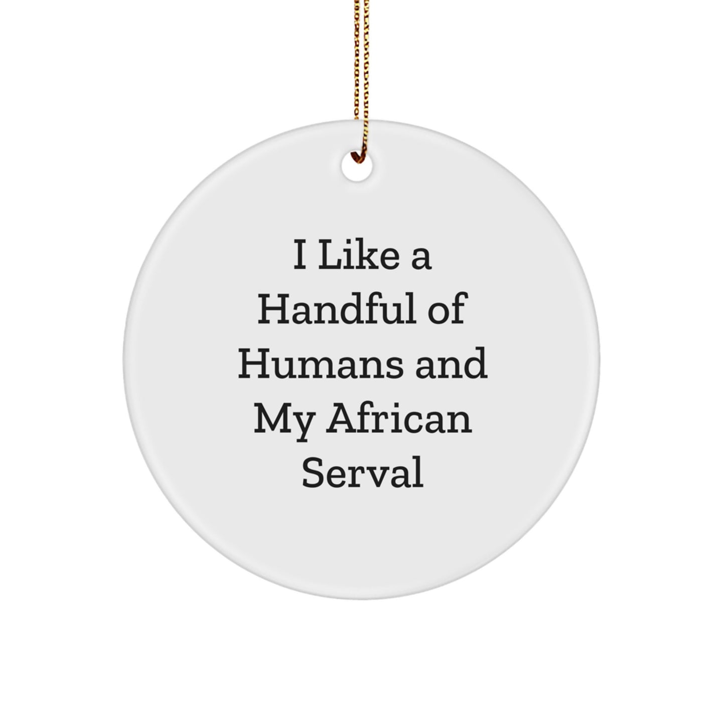 Funny African Serval Cat Christmas Unique Gift Circle Ornament for Friends and Family - I Like A Handful Of Humans And My African Serval - Image 1
