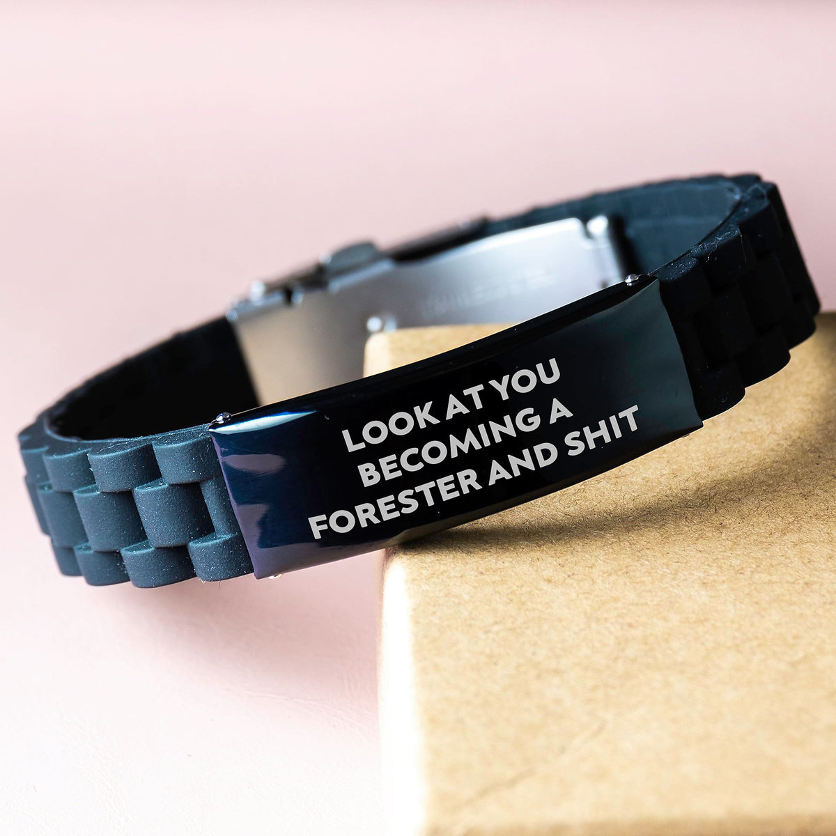 Funny Forester Gifts, Look At You Becoming A Forester And Shit, Glide lock Clasp Black Stainless Steel Silicone Adjustable Graduation Unique Gifts from Men to Forester - Image 3