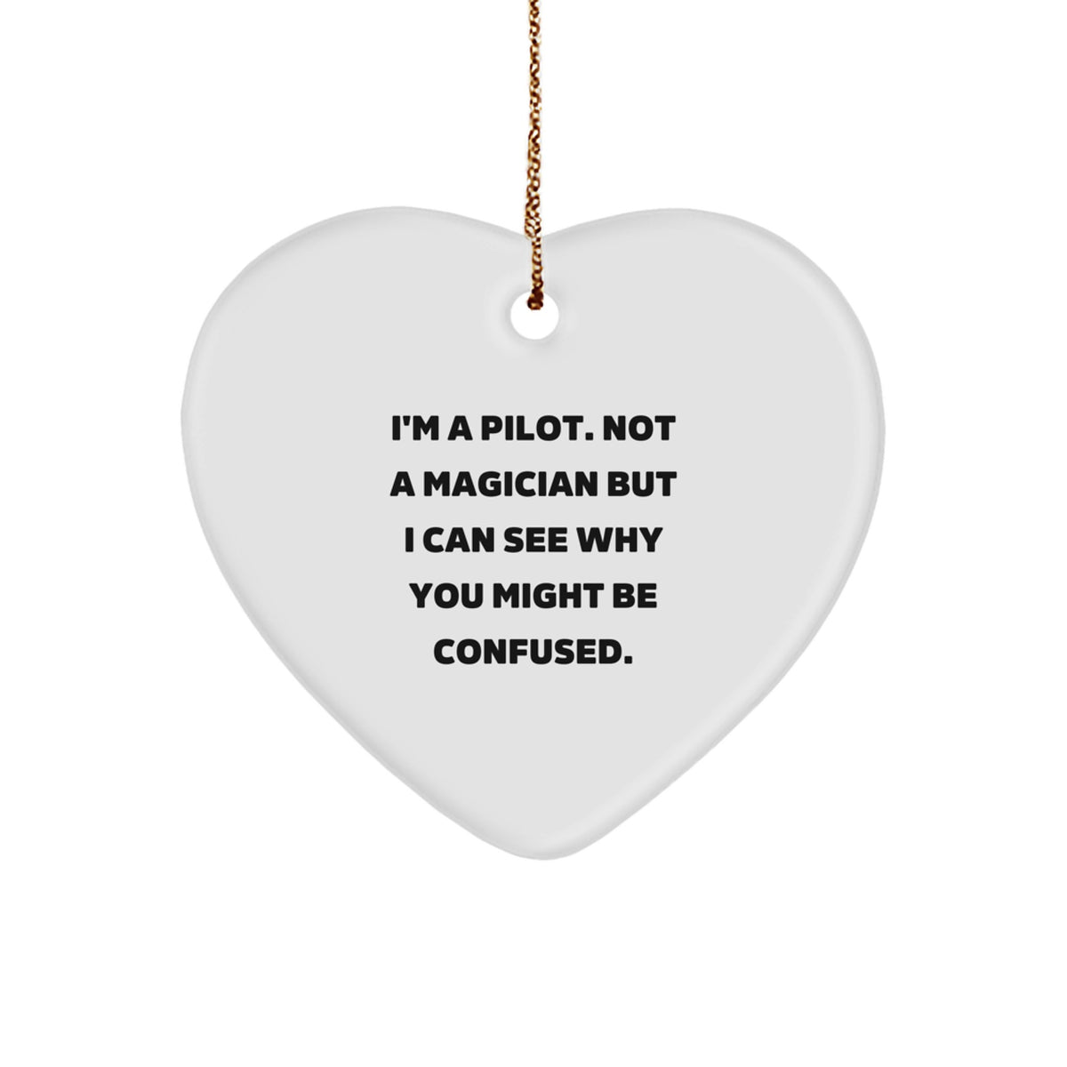 Christmas Unique Gift Pilot Heart Ornament for Her Present with Gold Cord - Image 1