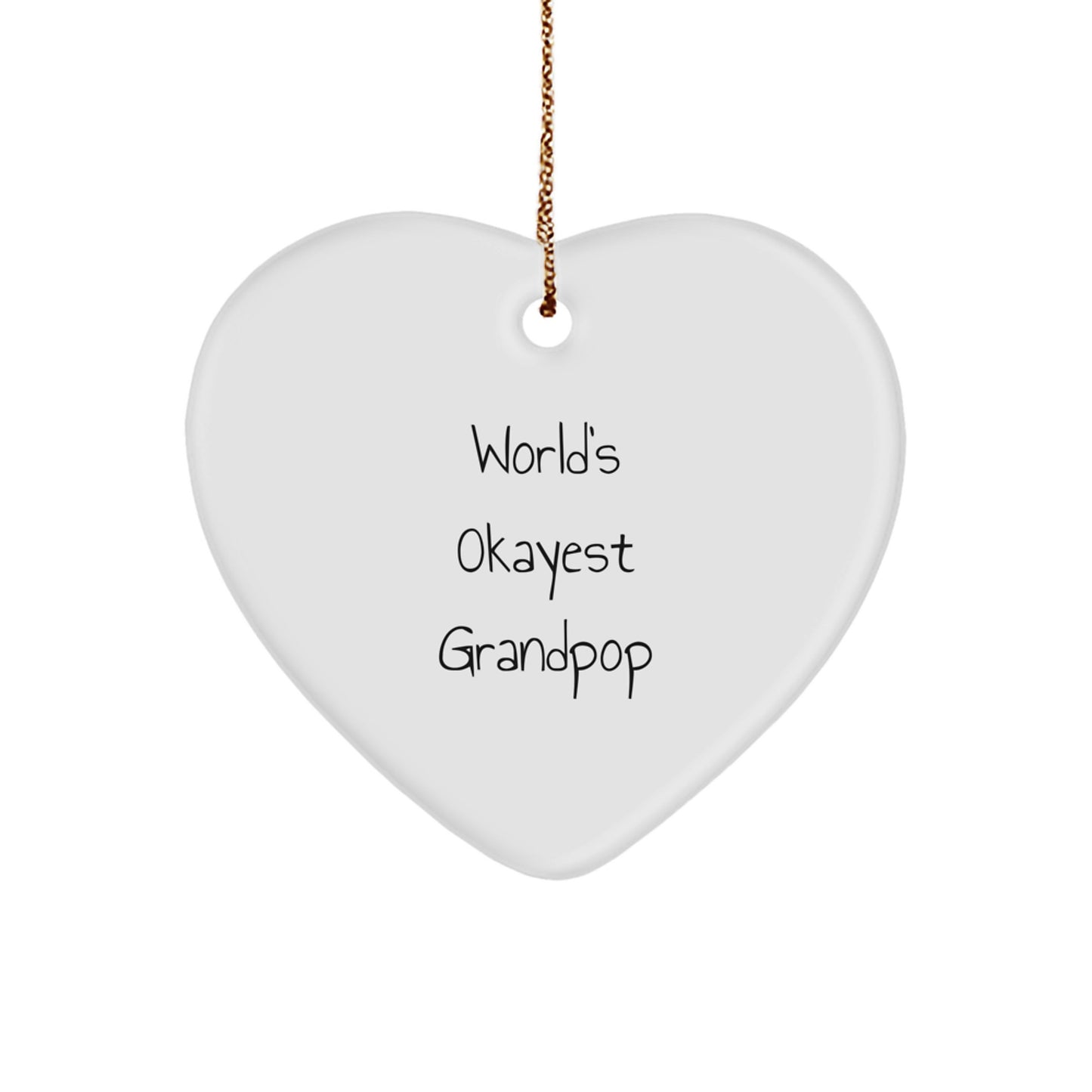 Funny Grandpop Gifts - World's Okayest Grandpop Heart Ornament, Christmas Decorations for Grandpop Men, Gifts from Family - Image 1