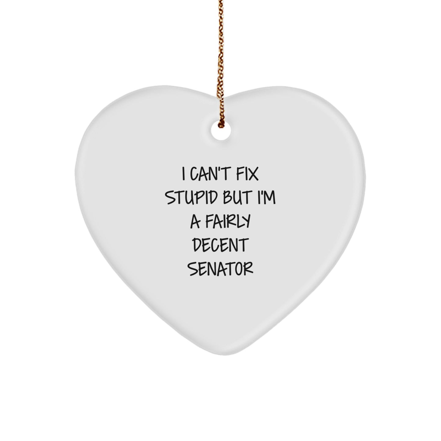 Funny Senator Heart Ornament Gifts from Men for Senator, 'I Can't Fix Stupid' Humor Christmas Unique Gifts - Image 1