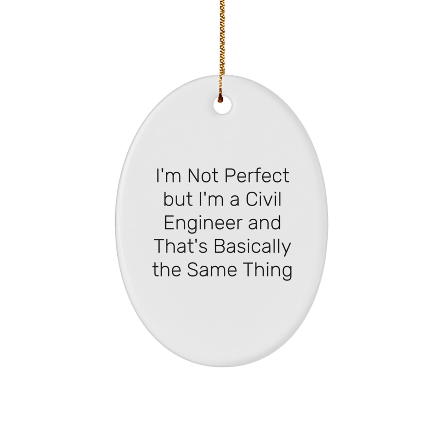 Civil Engineer Gifts - Funny Oval Ornament 'I'm Not Perfect' Christmas Memorable Present from Friends to Family - Image 1