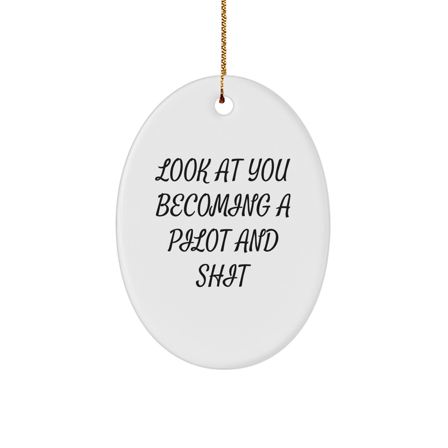 Funny Pilot Gifts for Men, Oval Ornament with Look At You Becoming A Pilot And Shit, Christmas Unique Presents from Friends - Image 1