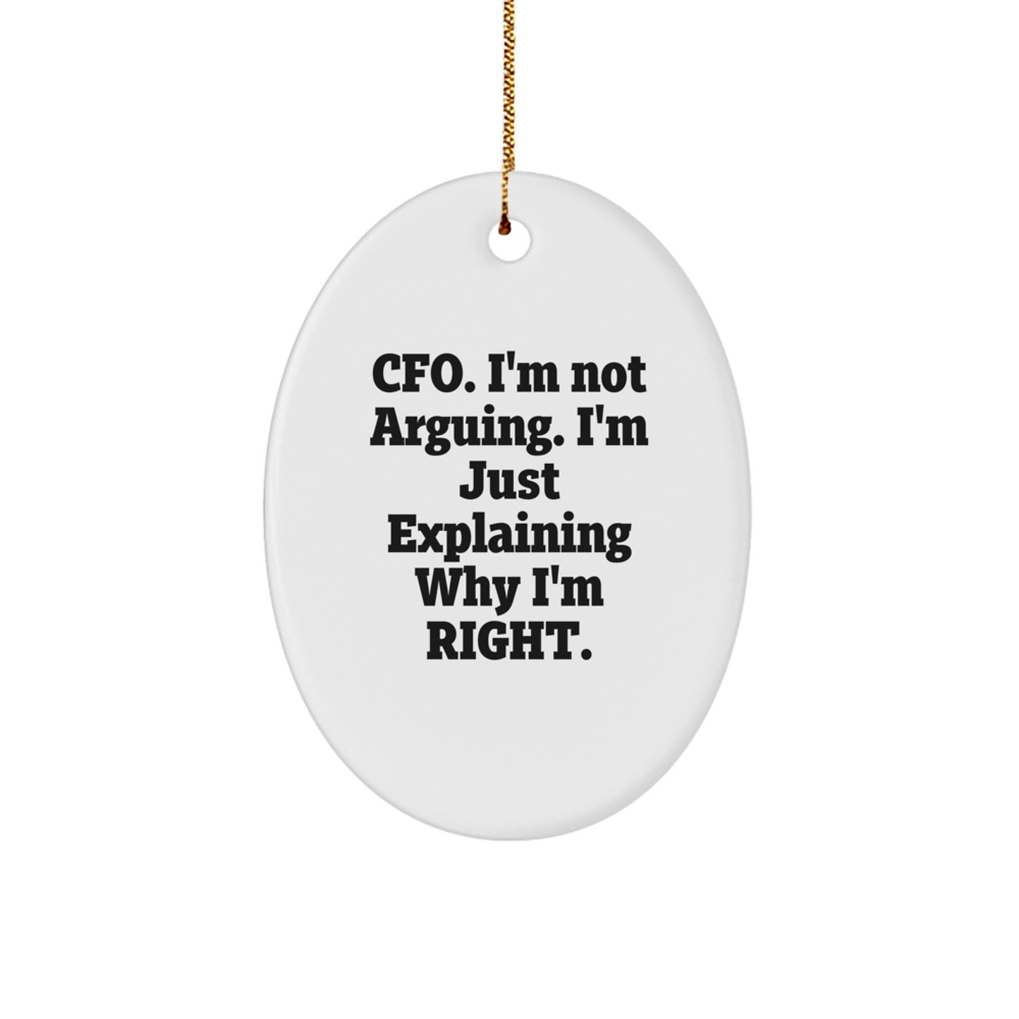 Funny CFO Gifts from Men to CFOs on Christmas Oval Ornament with 'I'm Not Arguing...' - Image 1