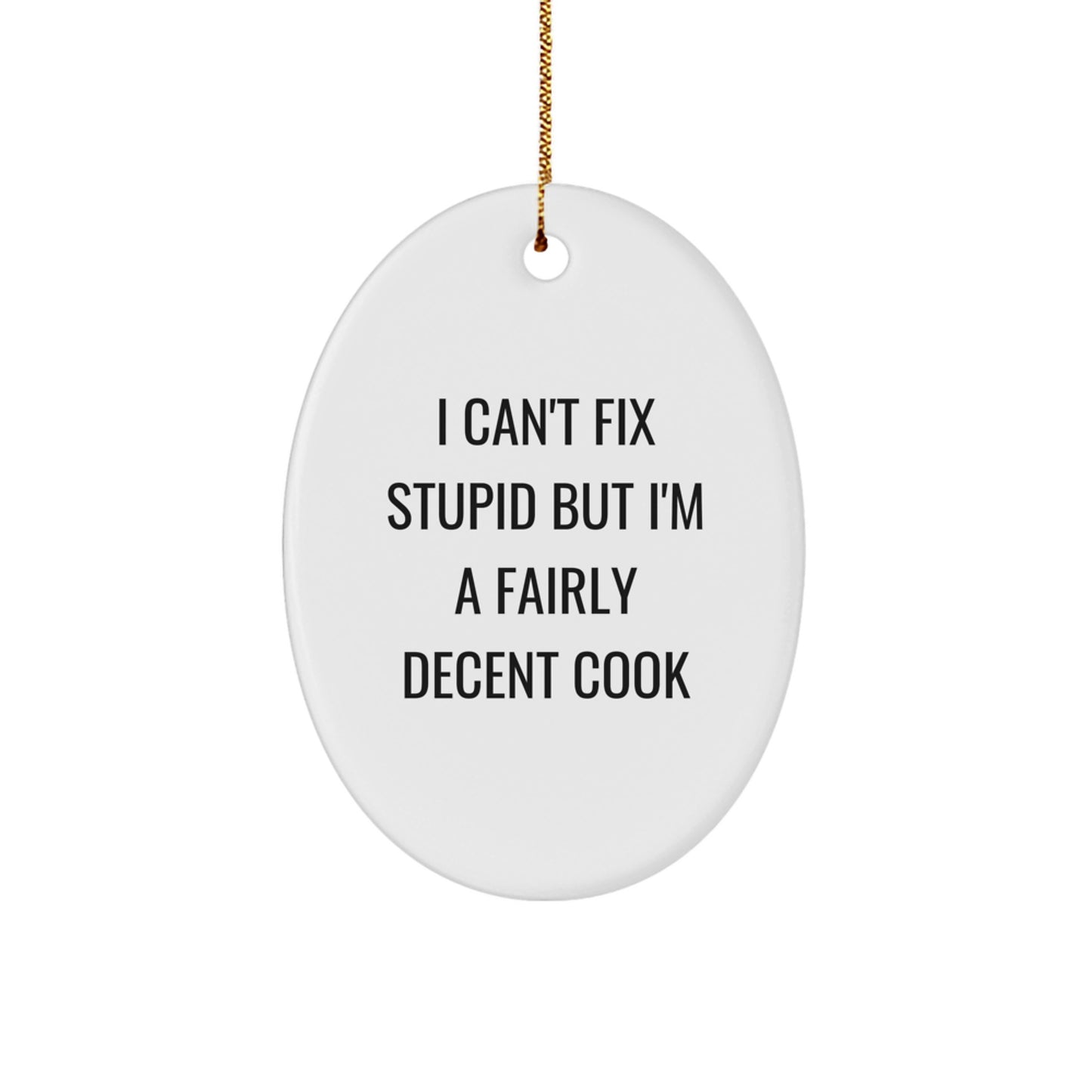 Funny Cook Gifts from Men to Women Friends Christmas Oval Ornament - 'I Can't Fix Stupid But I'm A Fairly Decent Cook' - Oval Shape Decorative Home Wall Art - Image 1