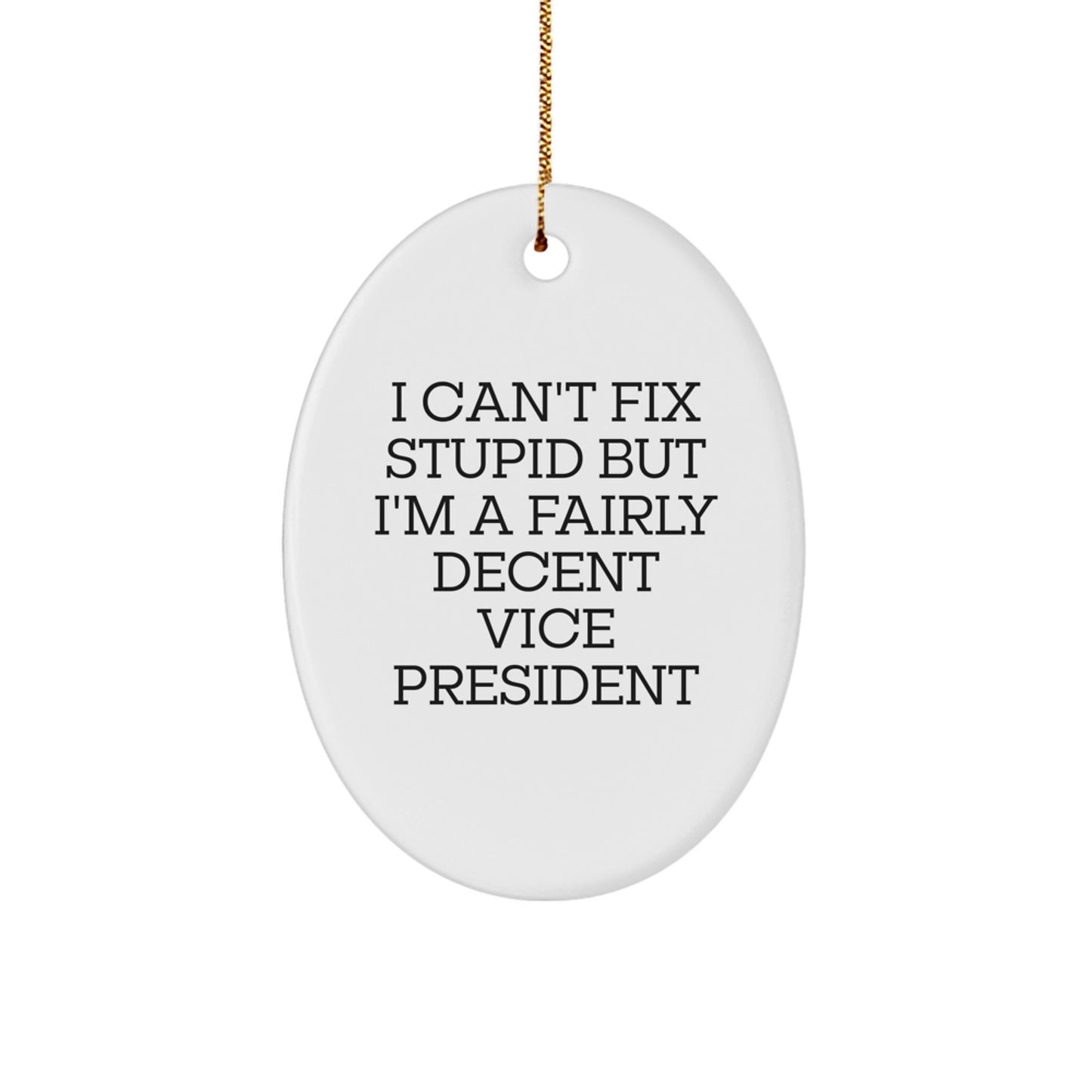 Funny Vice President Oval Ornament Gifts for Women from Friends - 'I Can't Fix Stupid But I'm A Fairly Decent Vice President' Christmas Unique Gifts - Image 1