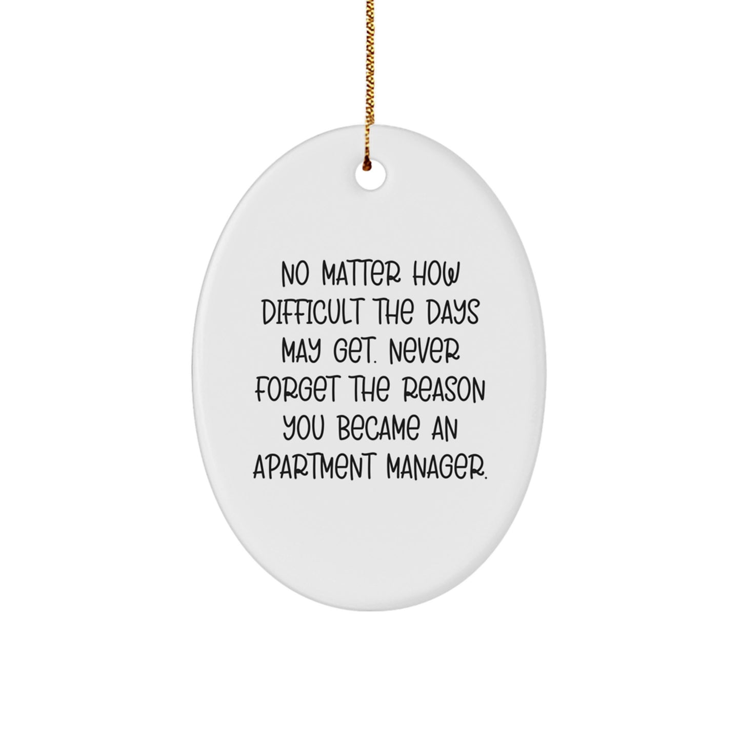 Apartment Manager Gifts from Friends and Family - Inspirational Oval Ornament for Christmas, 'No Matter How Difficult The Days May Get. Never Forget The Reason You Became An Apartment Manager.' - Image 1