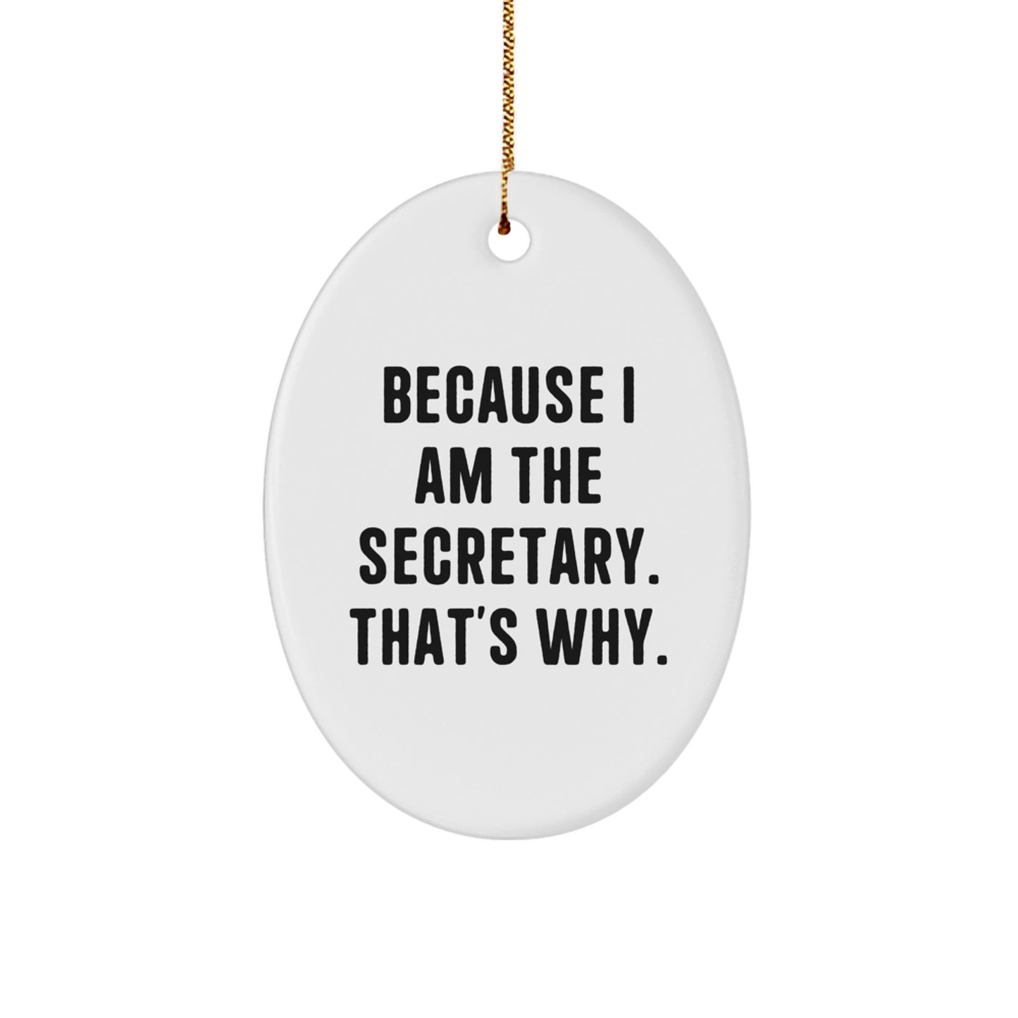 Funny Secretary Gifts for Him or Her Oval Ornament Because I Am The Secretary. That's Why. Christmas Unique Decorations - Image 1