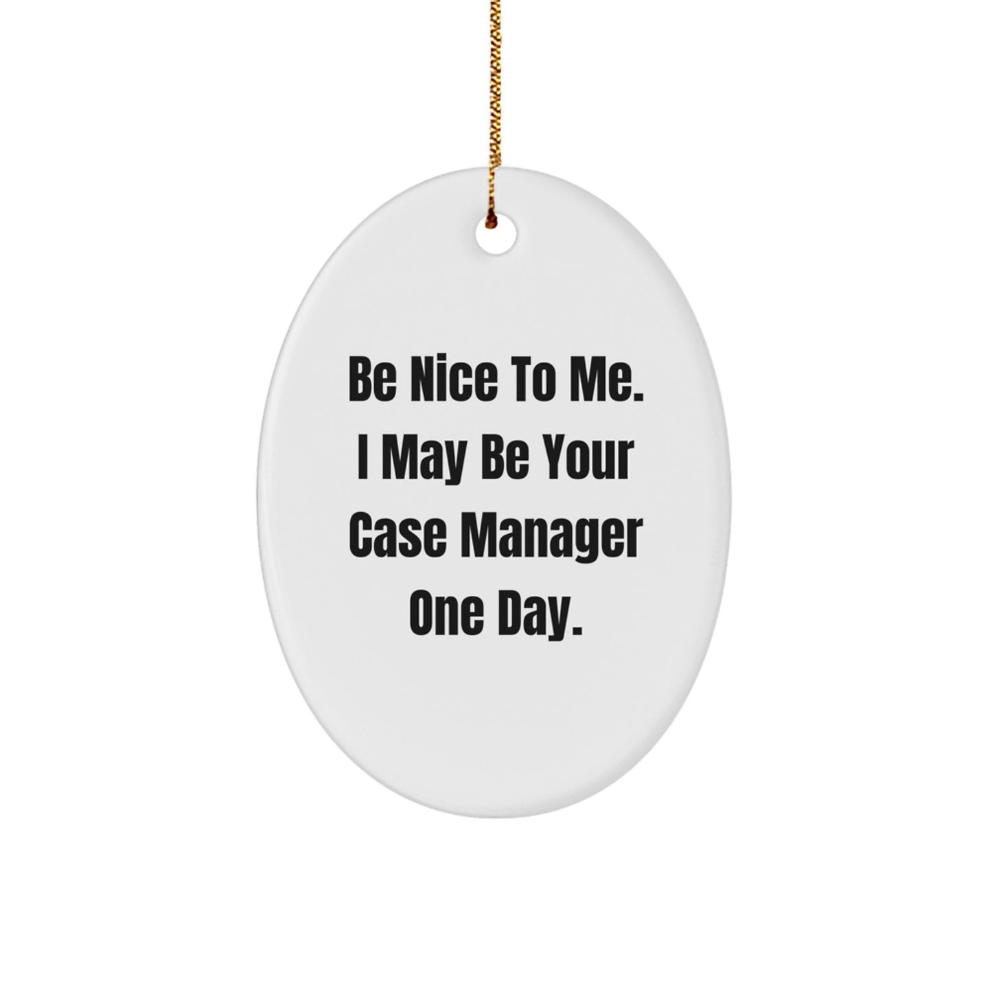 Funny Case Manager Christmas Unique Gifts from Friends for Case Manager Oval Ornament, Be Nice to Me Quote, Oval Shaped Decor - Image 1