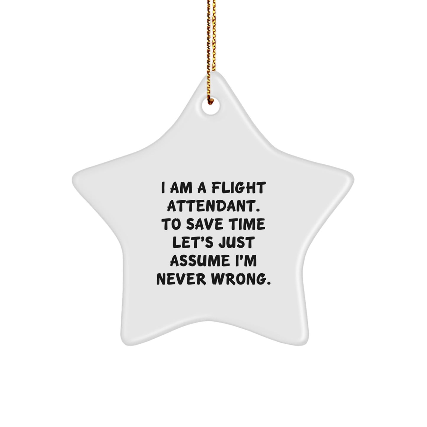 Funny Flight Attendant Gifts from Friends - 'I'm Never Wrong' Star Ornament for Christmas Unique Gifts - Image 1